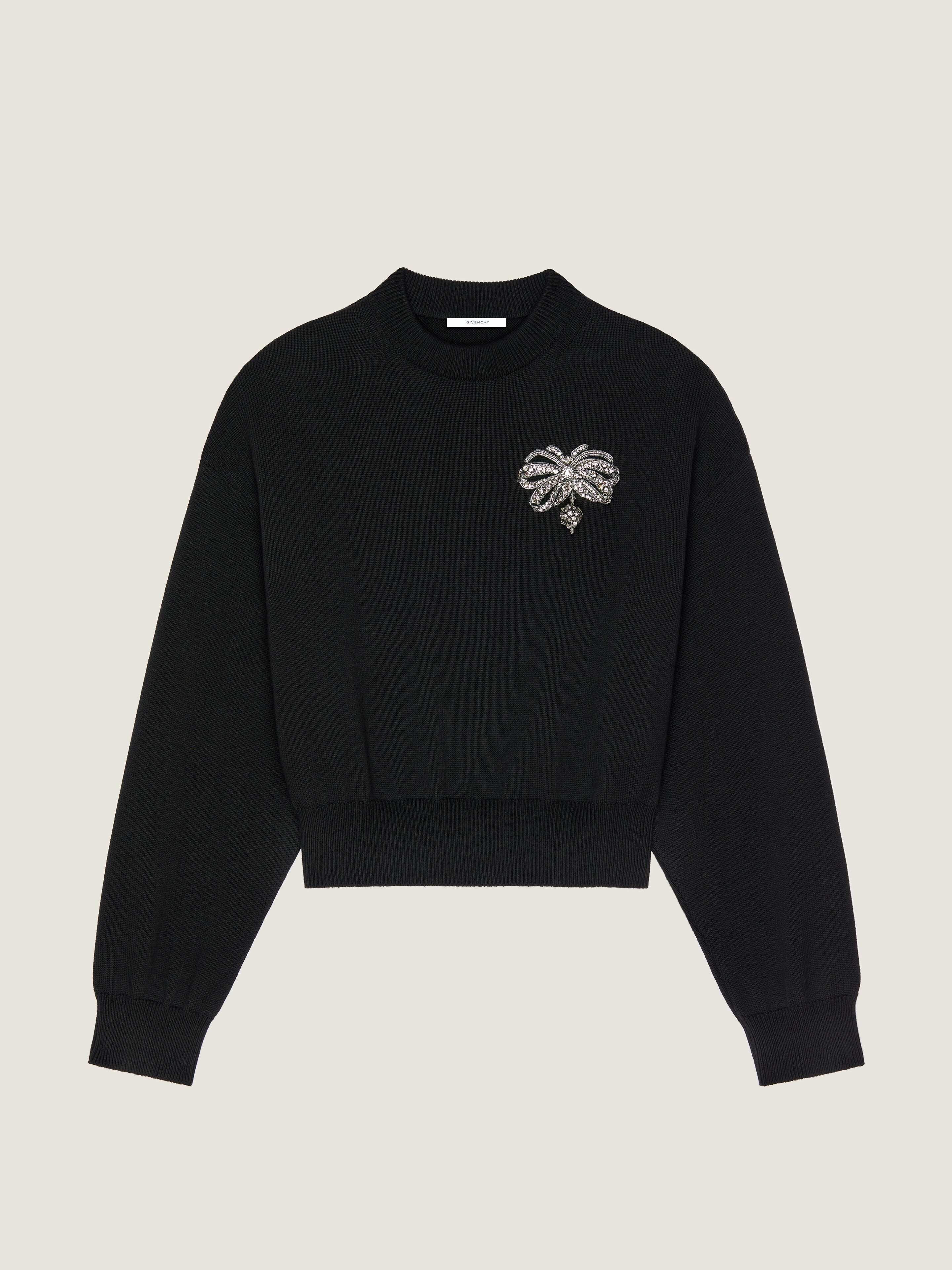 Sweater in wool and cotton with embroidered bow in - black