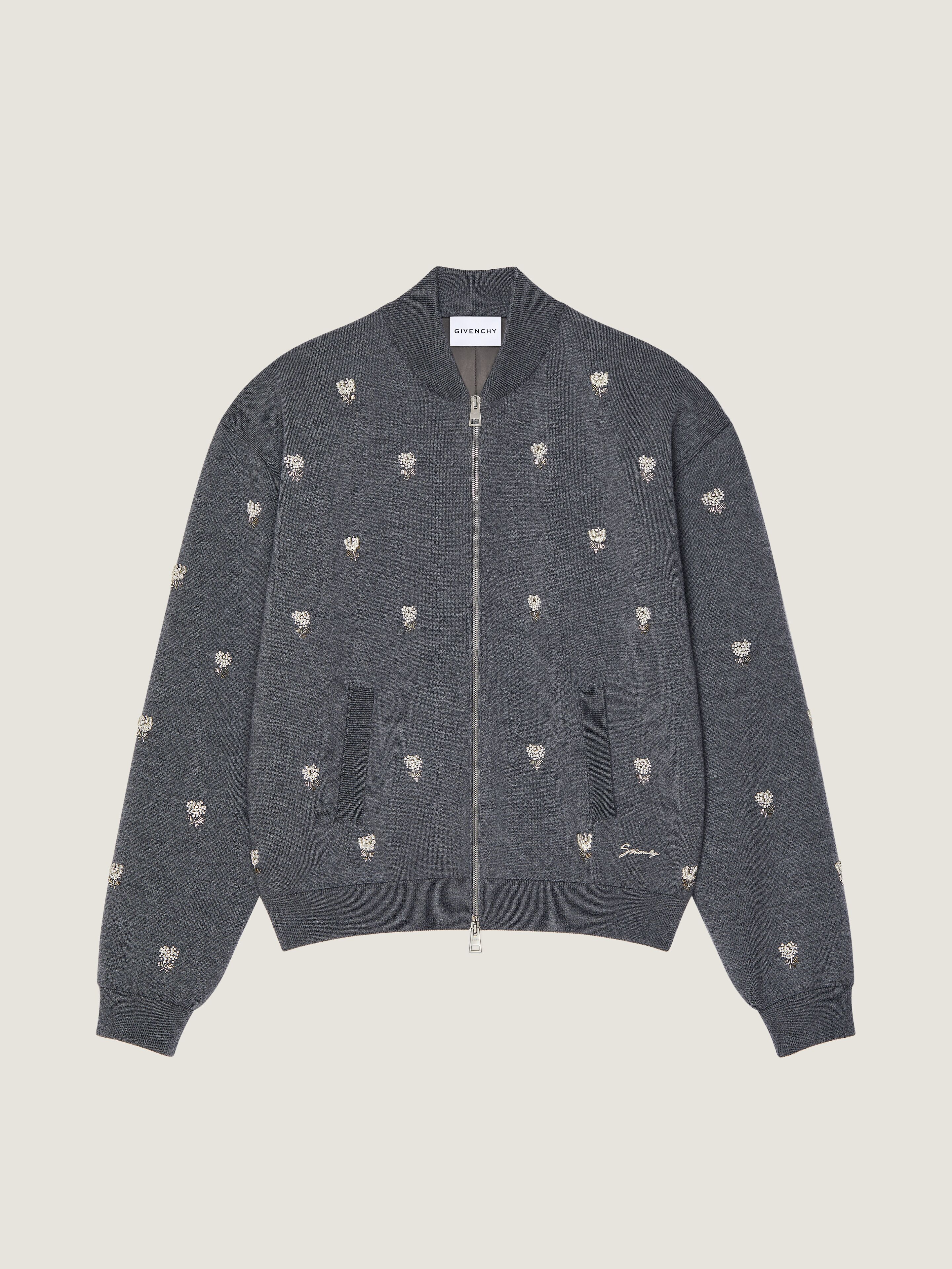 Givenchy Bomber In Wool With Pearl Embroidery In Gray