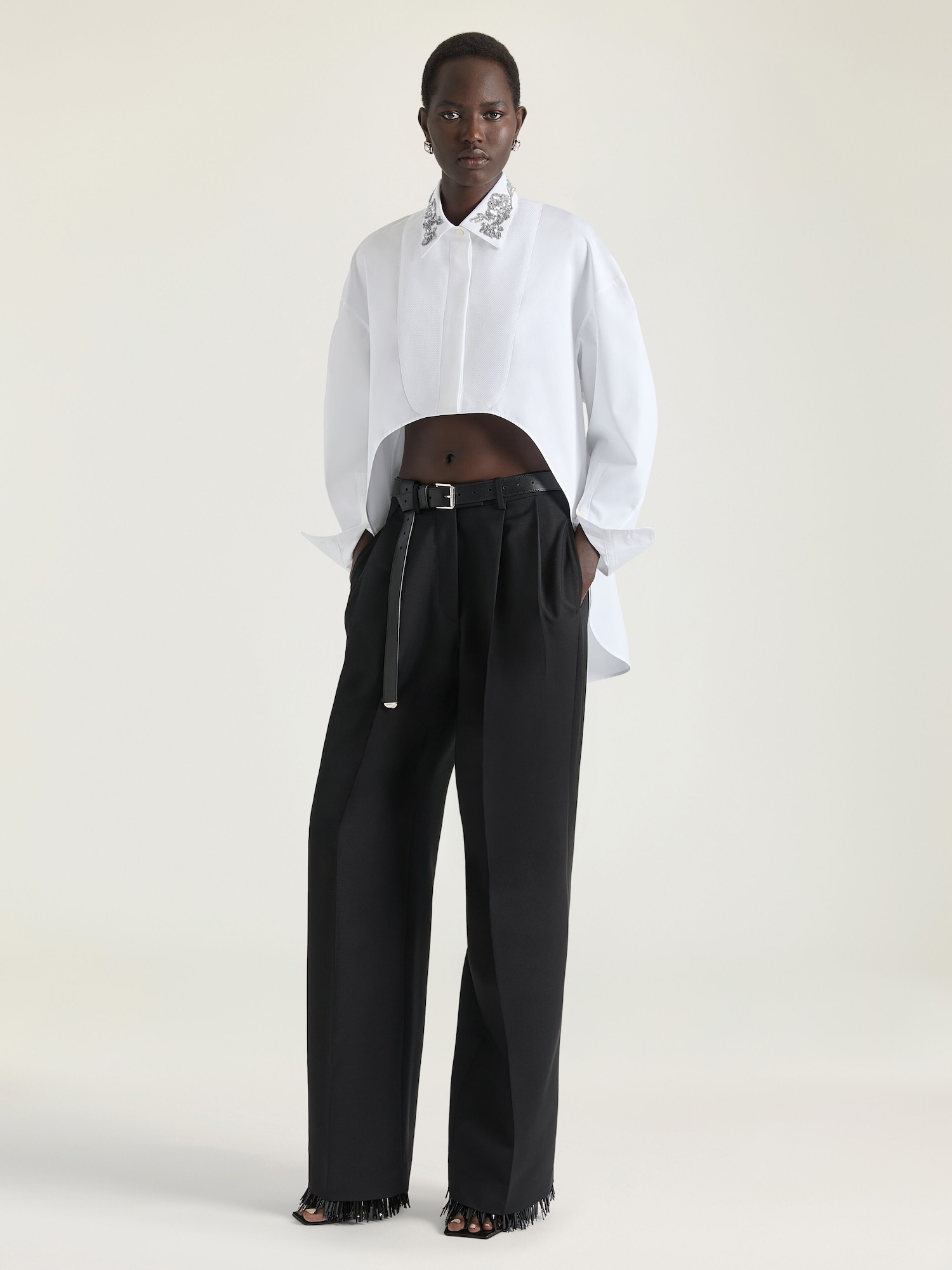 Asymmetric shirt in poplin with sequins