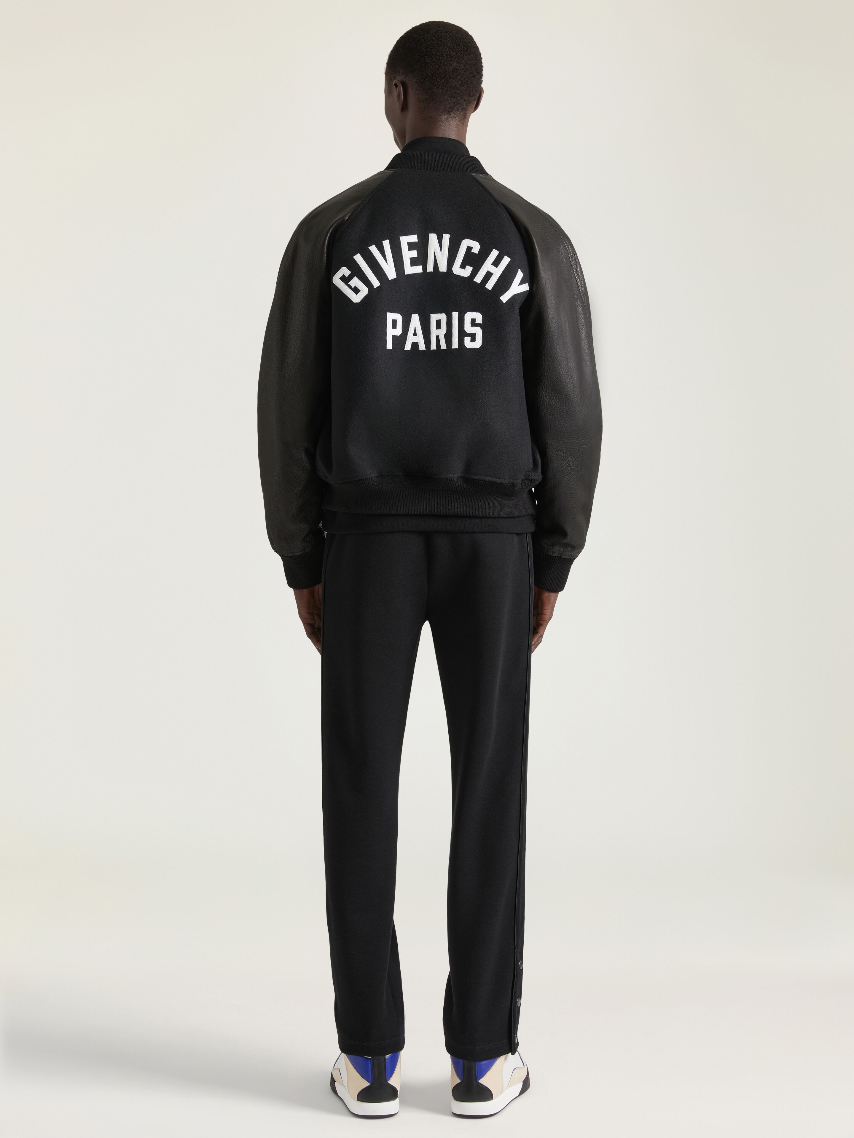 Mix material blouson with Givenchy Paris embroidery in - black