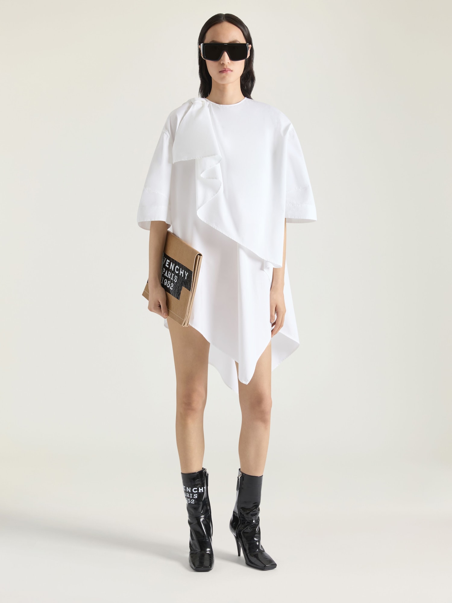 navy blue dress for baby girl Asymmetrical Blouse, White Shirt Dress, Ruffled Shirt Dress, Fitted Cotton Tunic, Extravagant Blouse, White Shirt main image 1