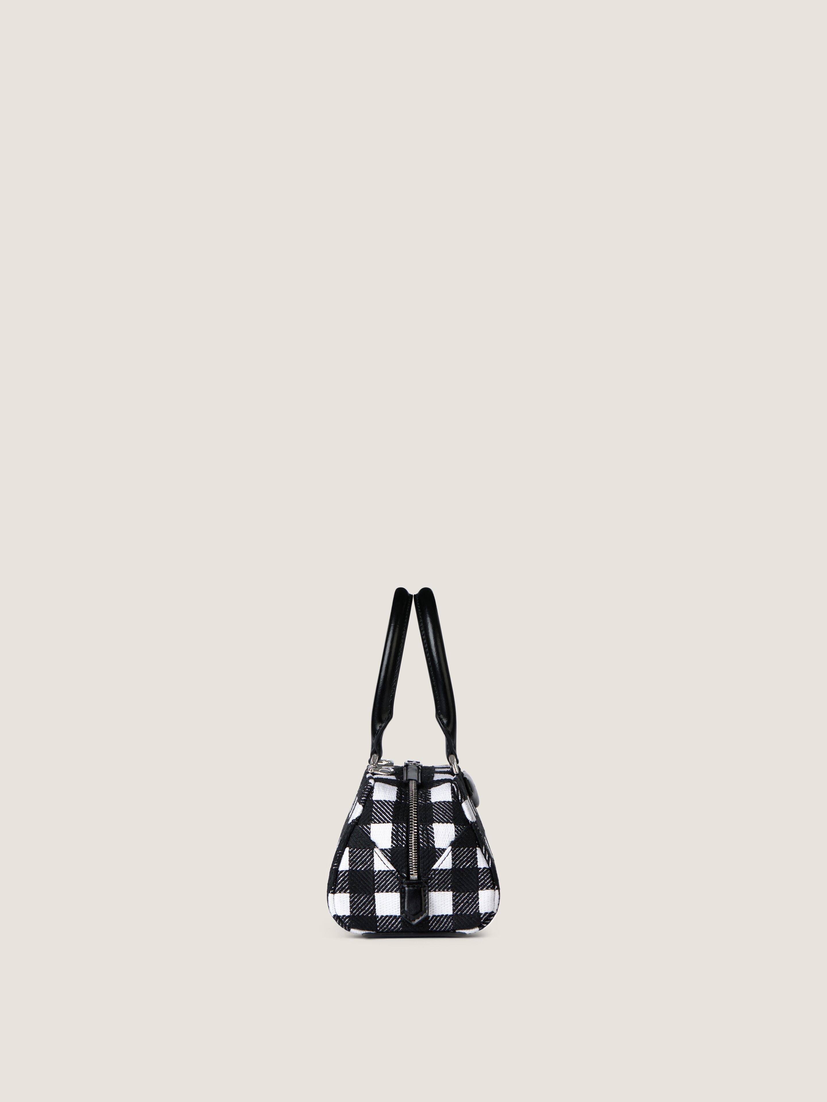 Mini embroidered Antigona East-West bag with checks in - black
