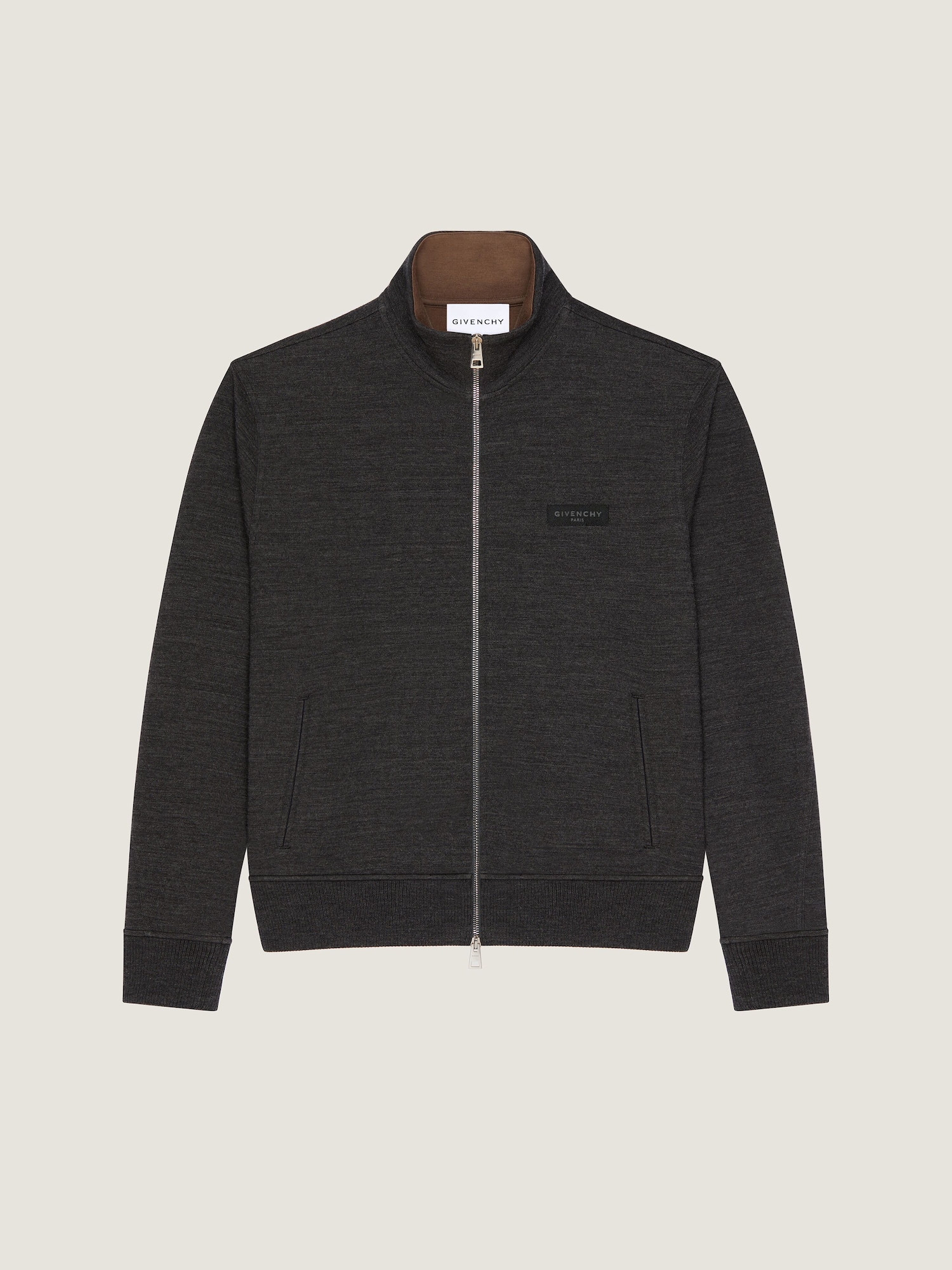 Zipped sweatshirt in wool with GIVENCHY Paris gros grain