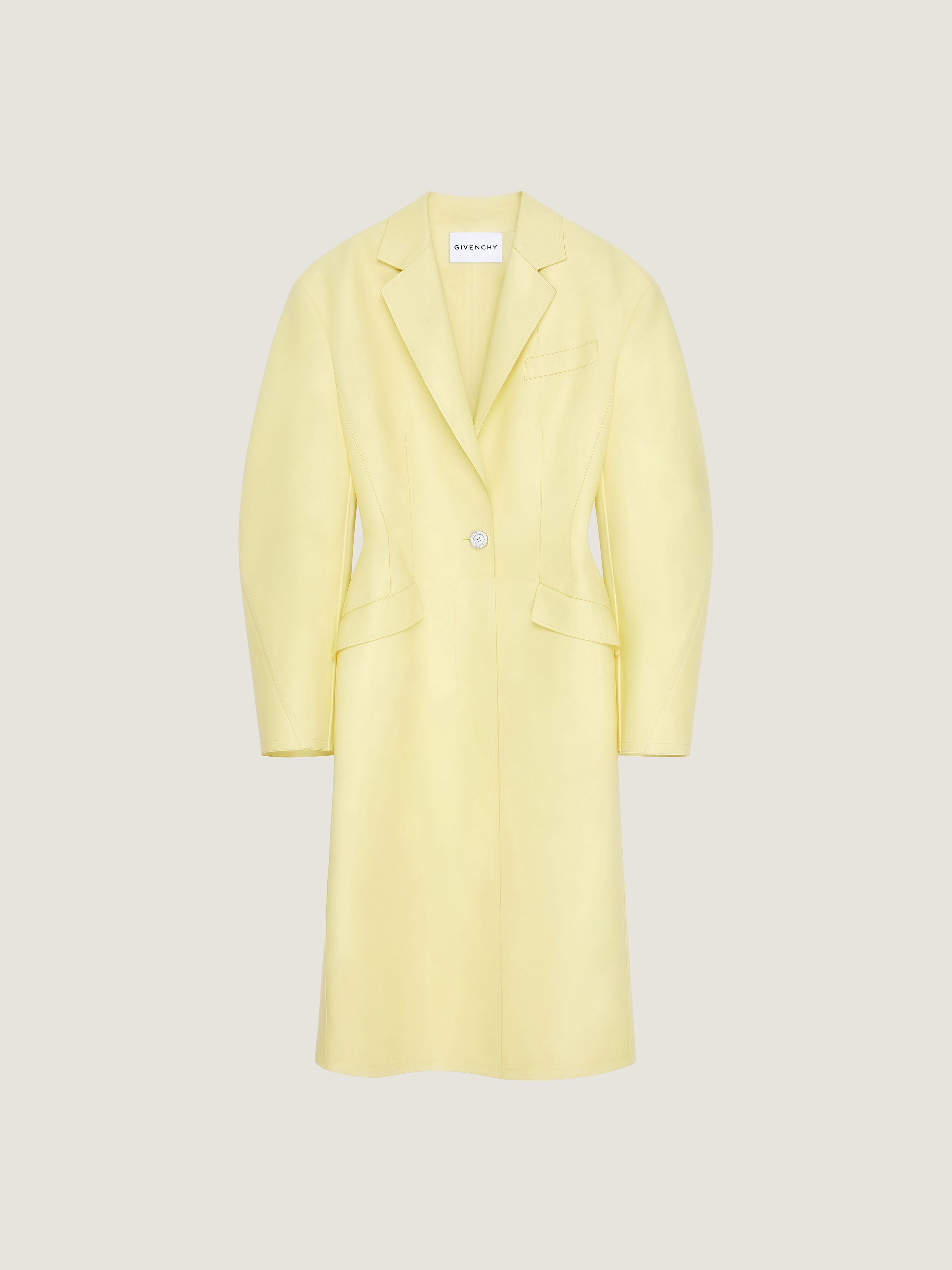Givenchy Cocoon Fitted Coat In Leather In Yellow