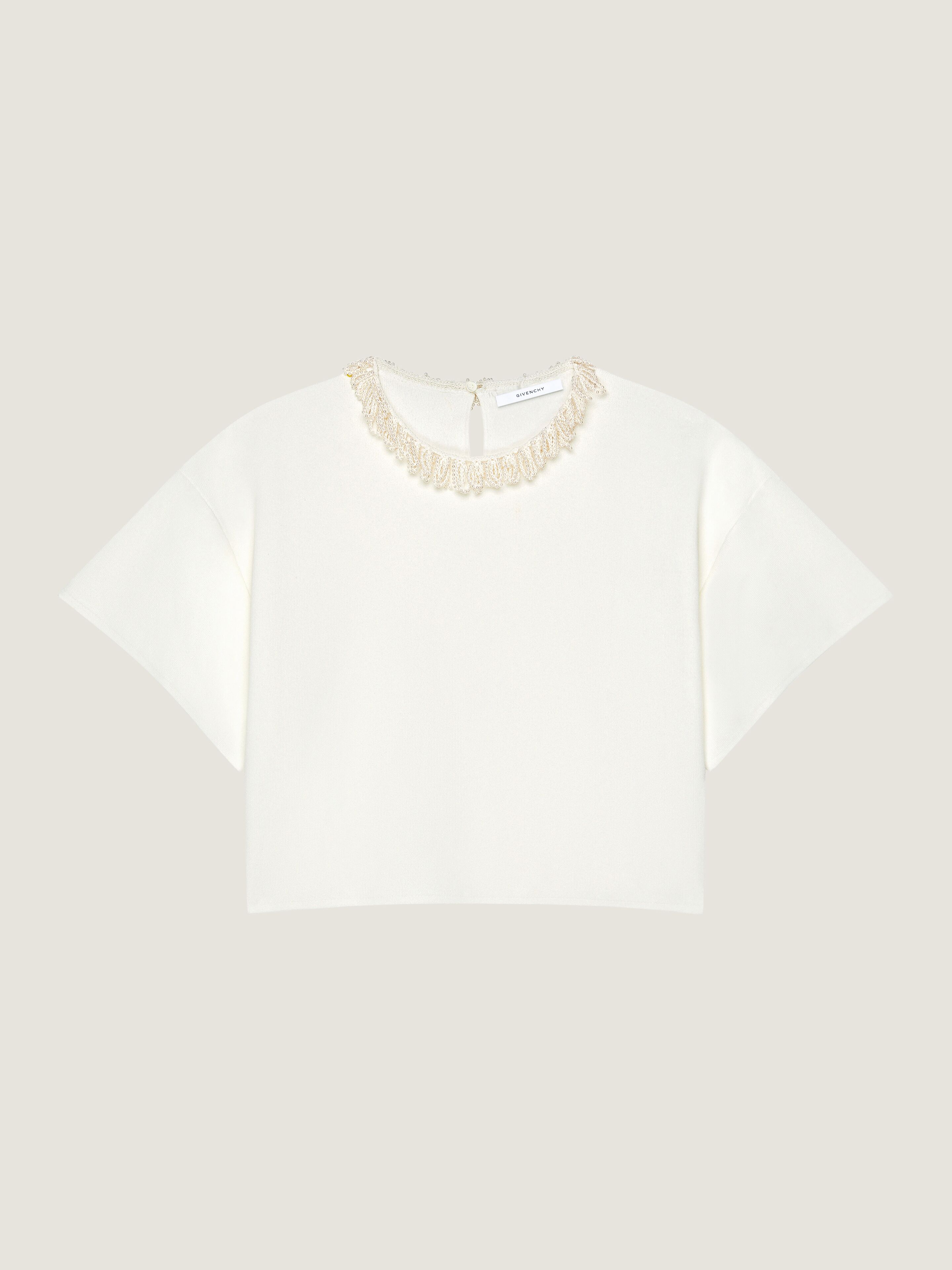Givenchy Cropped Top In Knit With Embroidered Pearl Collar In White