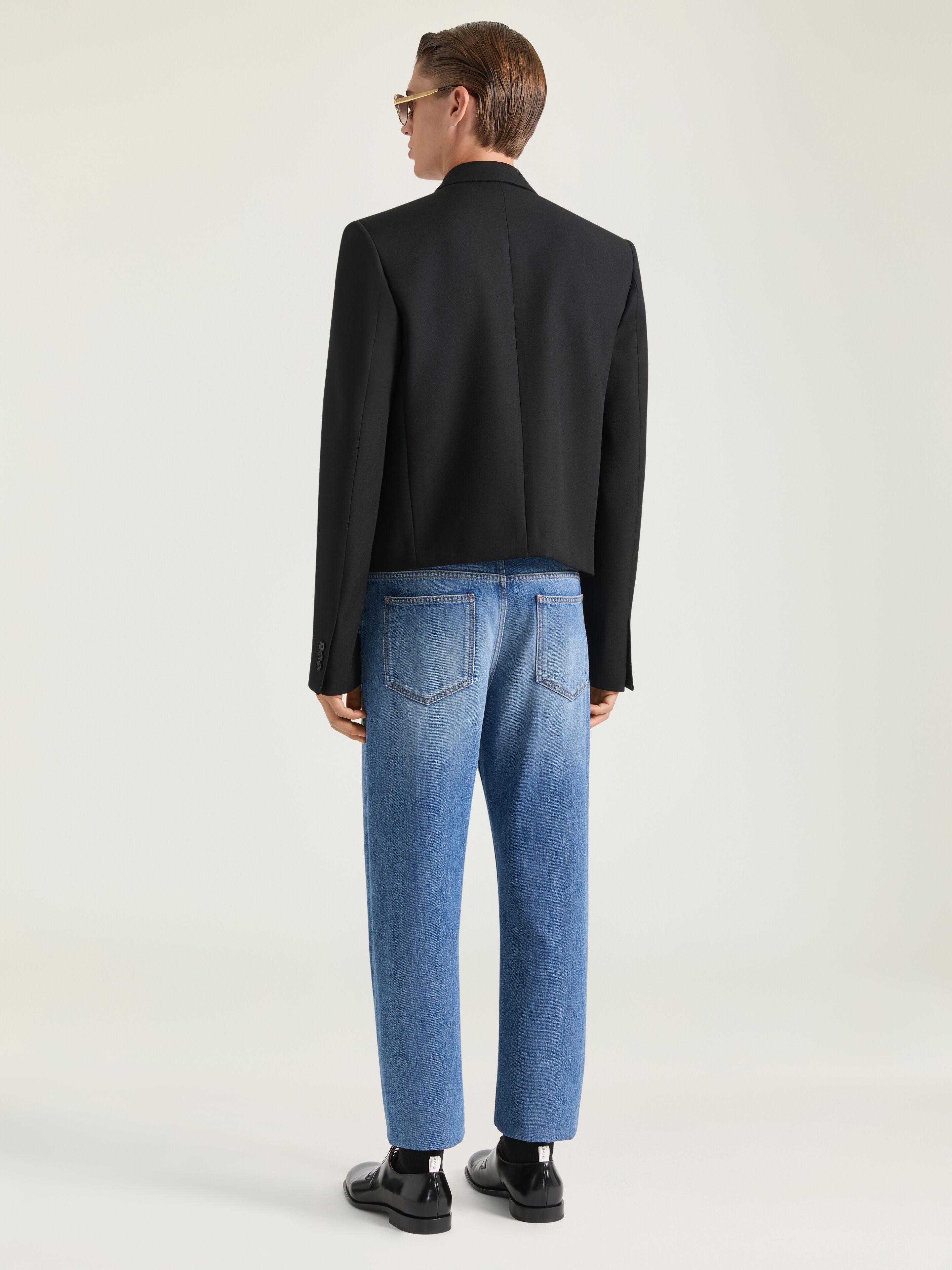 Embellished single-breasted cropped jacket in wool in - black