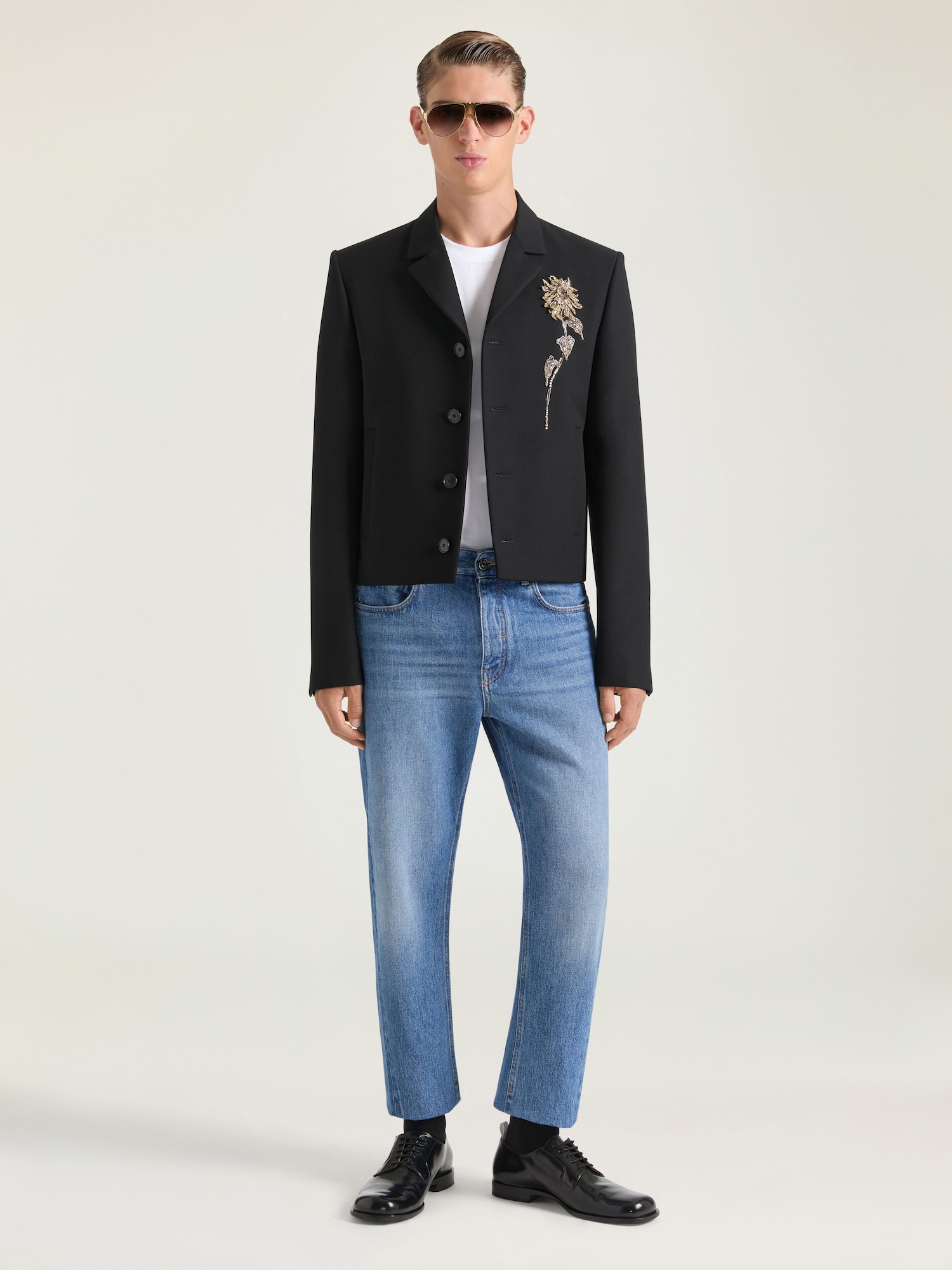 Embellished single-breasted cropped jacket in wool