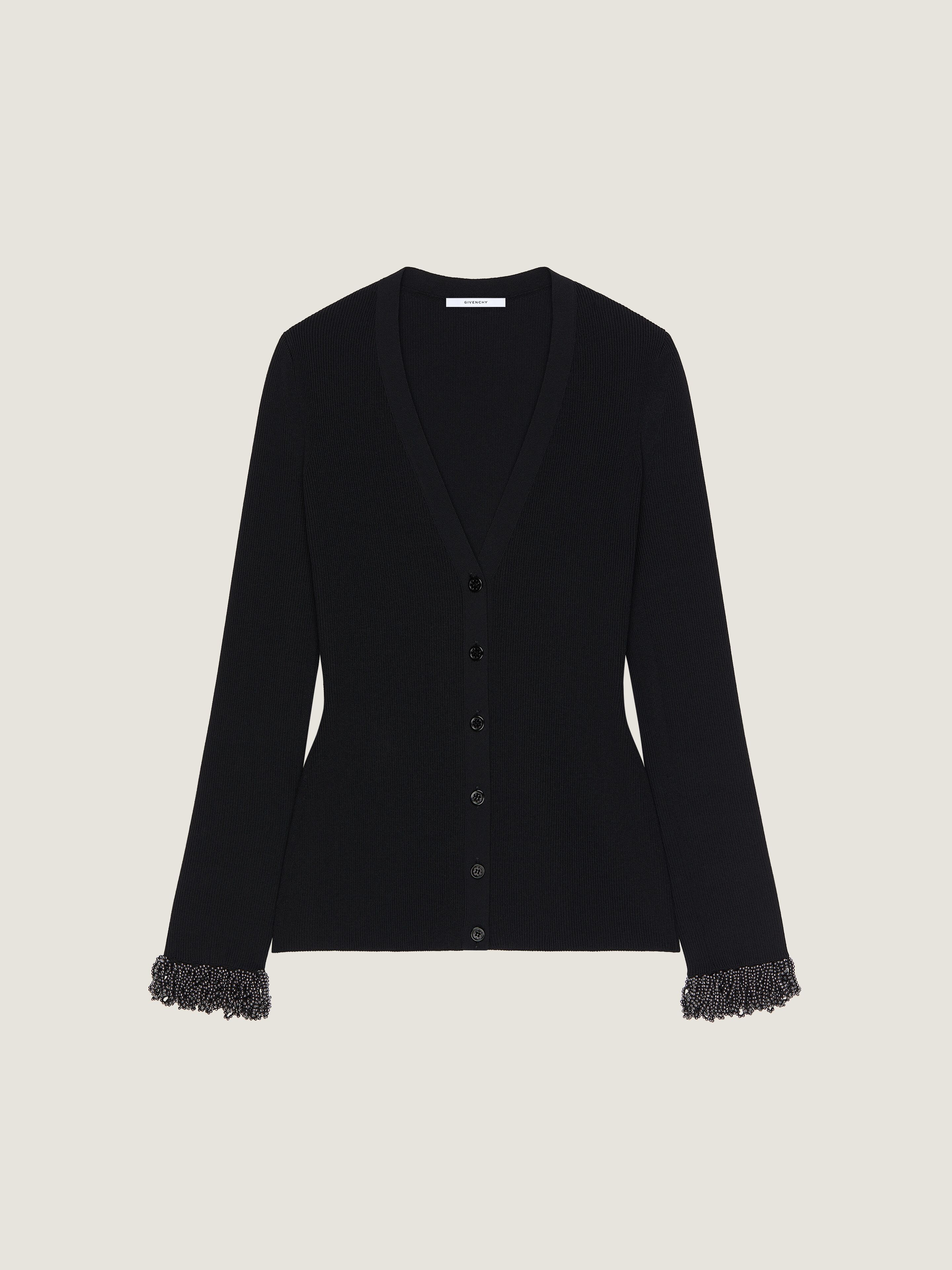 Givenchy Cardigan In Knit With Embroidered Pearls In Black
