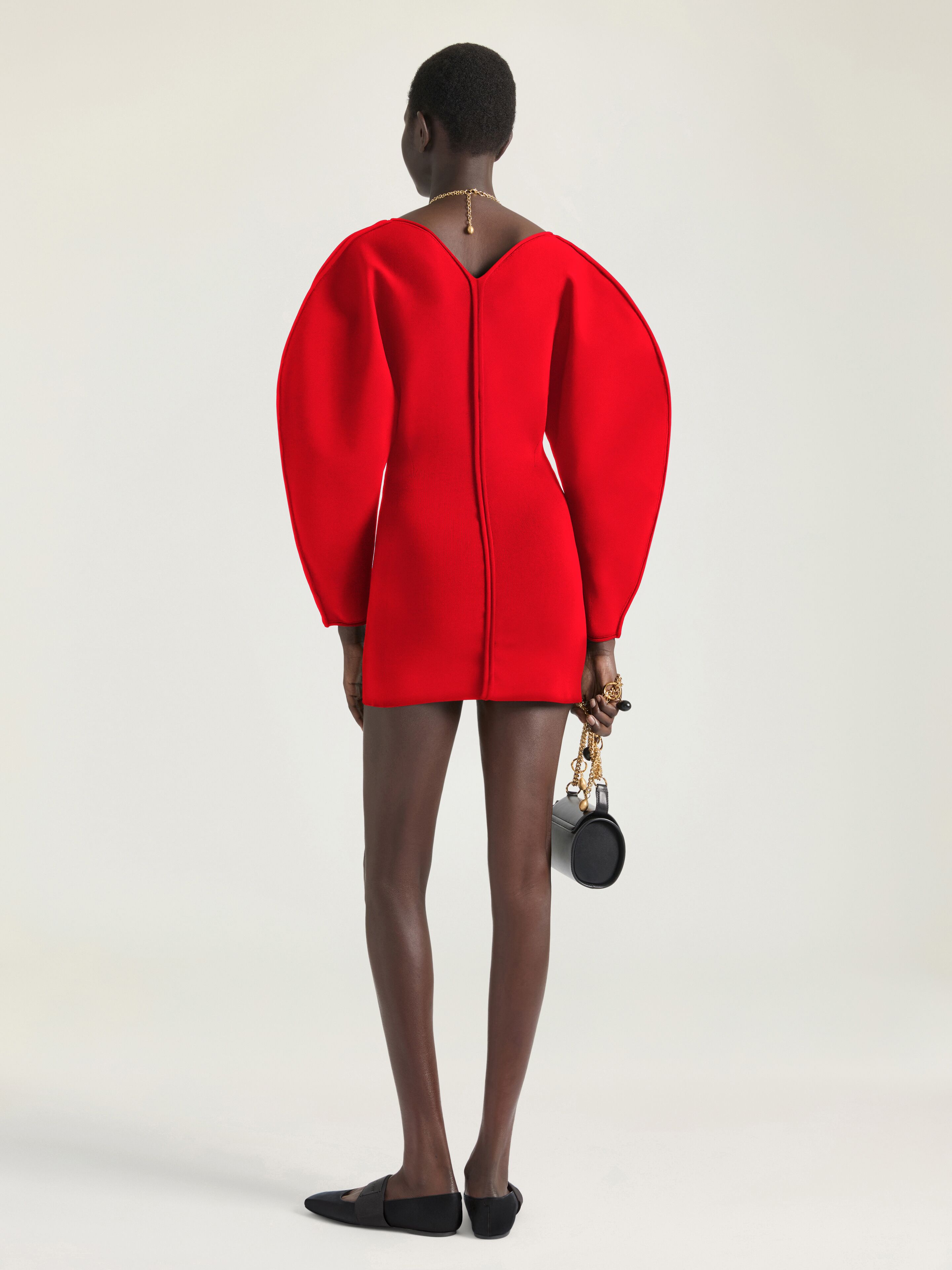 Cocoon mini dress in engineered knit in - poppy red - BW22Y24ZUD