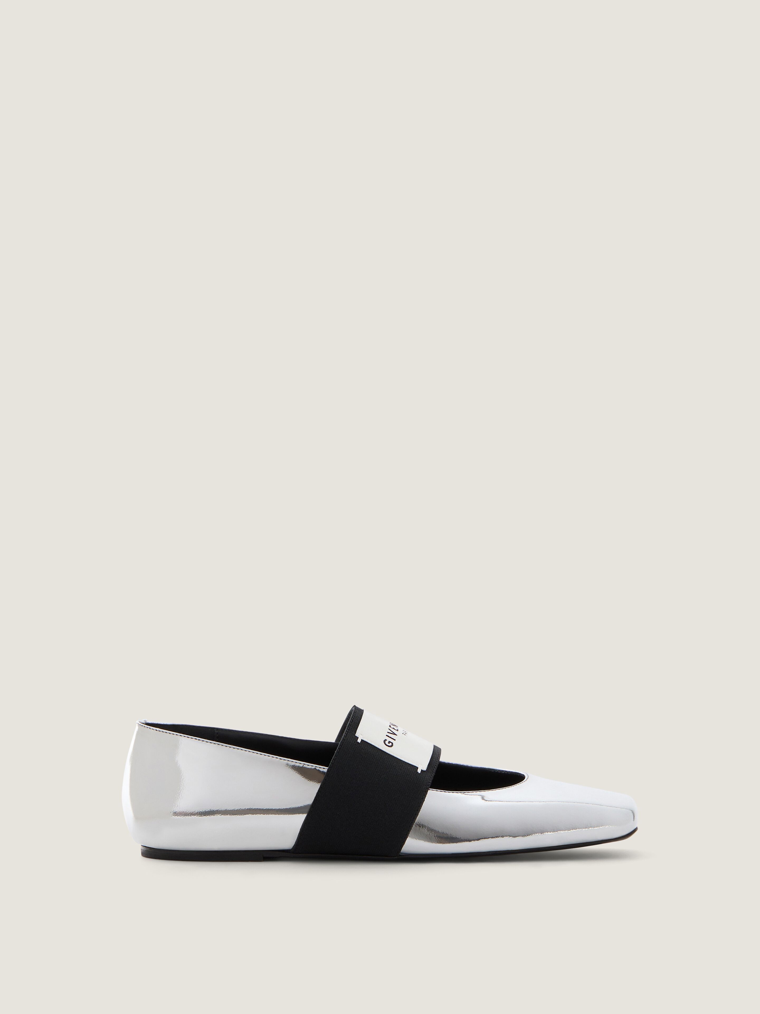 Givenchy Sliced Square Ballerinas In Mirror Effect Leather In White