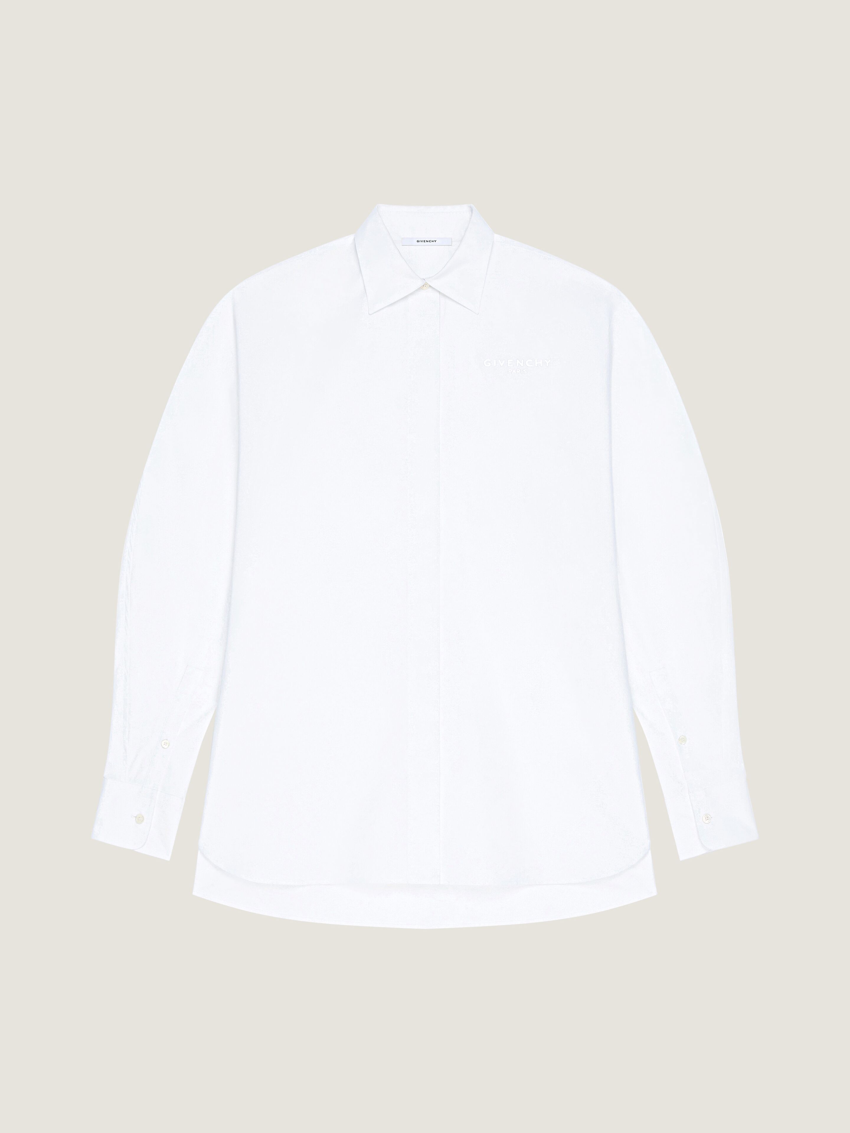 GIVENCHY 長袖シャツ Cocoon shirt in poplin with Givenchy embroidery in - white