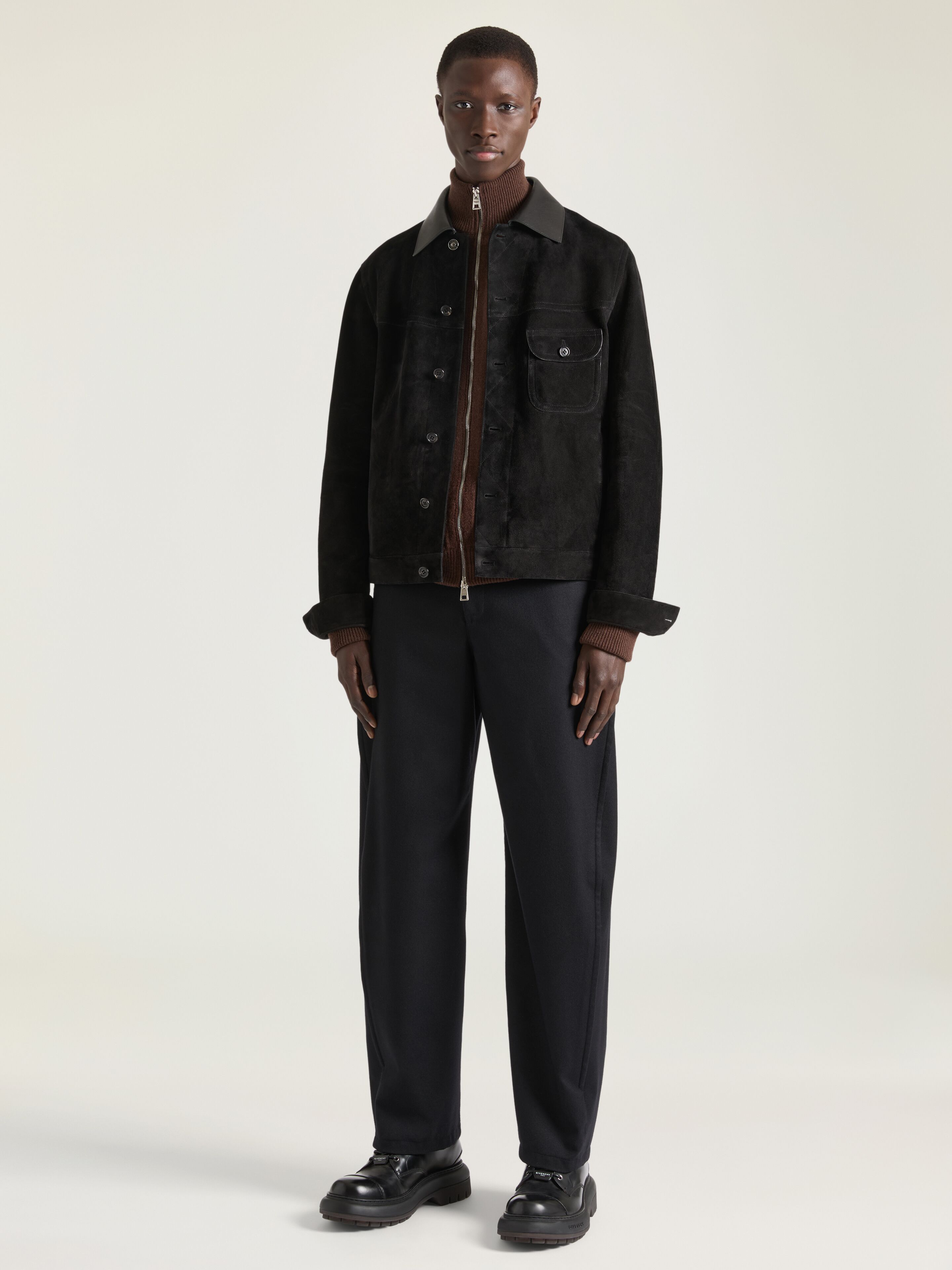 Jacket in suede with asymmetrical pocket in - black - BM01H861Y4