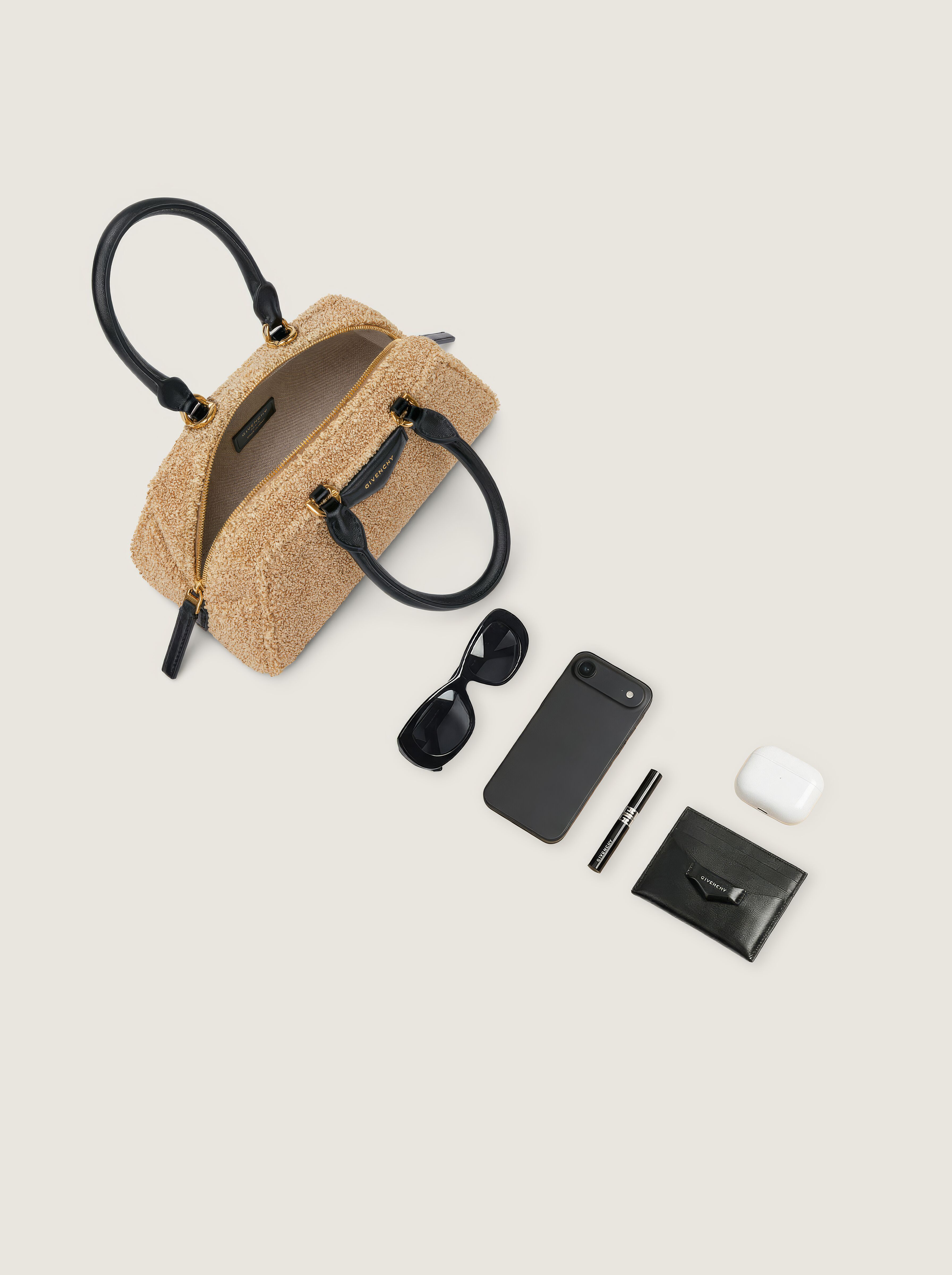 Mini Antigona East-West bag in sponge raffia in - natural
