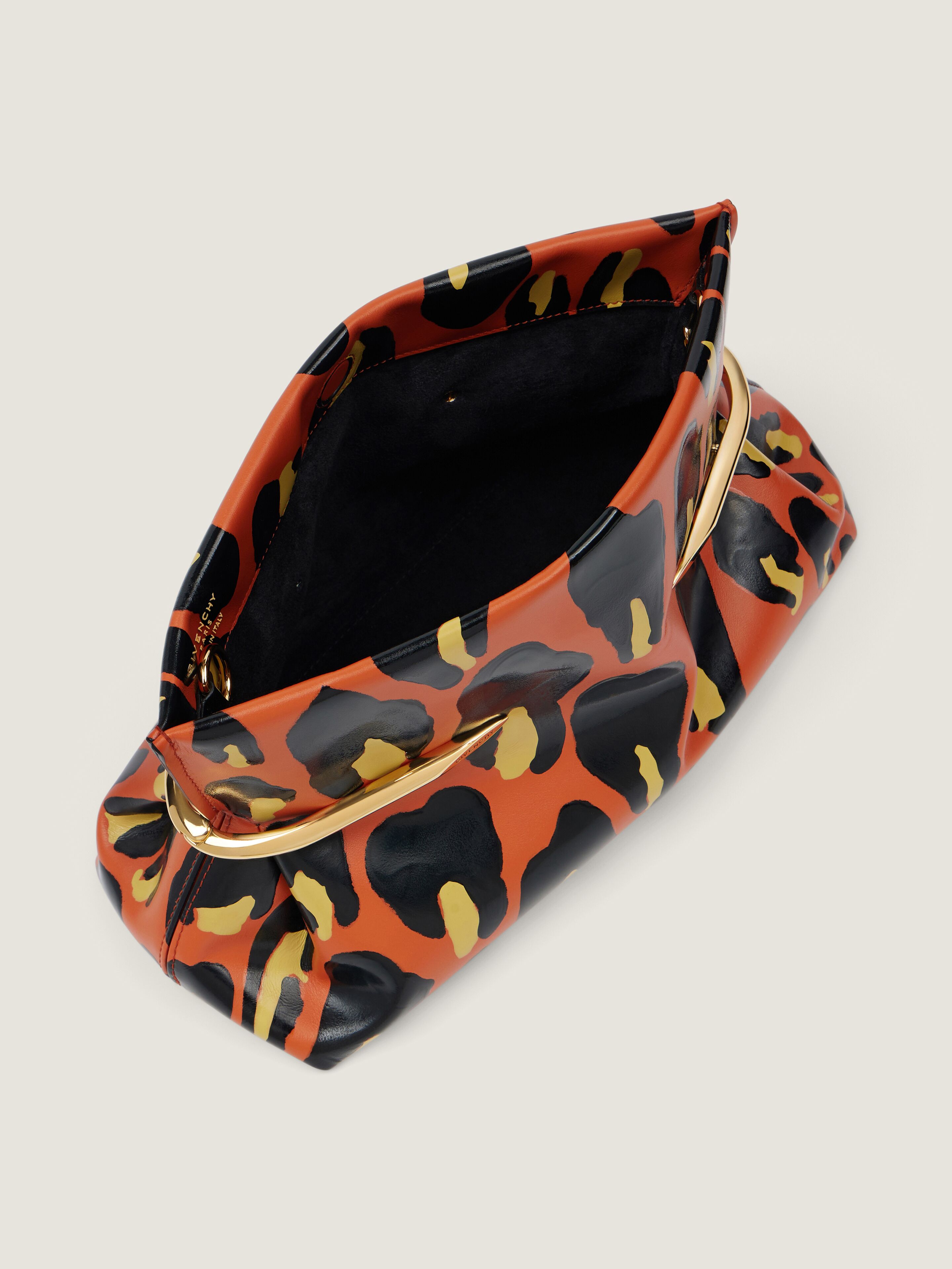 Pinch Soft clutch in nappa leather with leopard print in - black