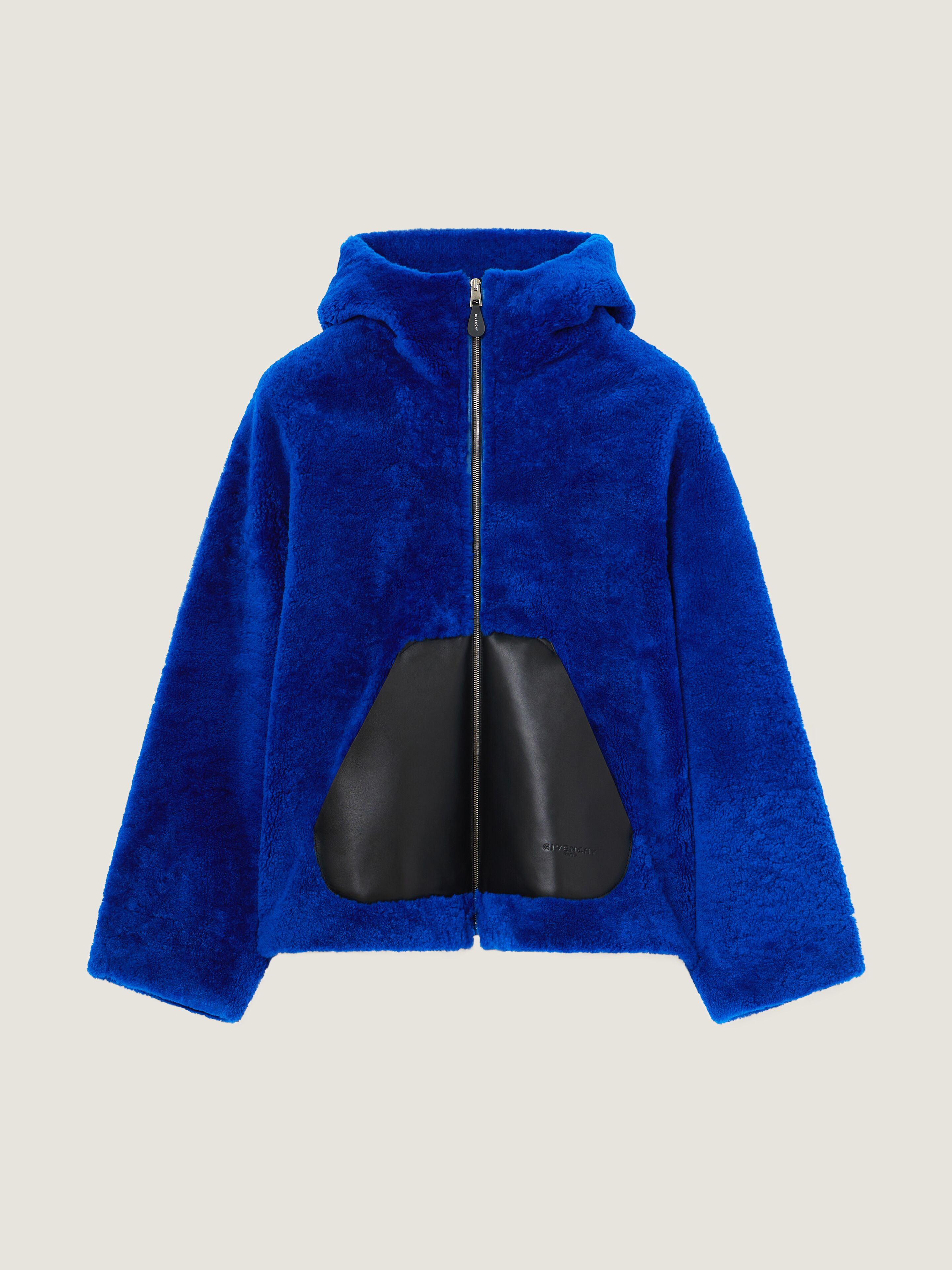 Zipped hoodie in shearling with leather pocket | Givenchy US