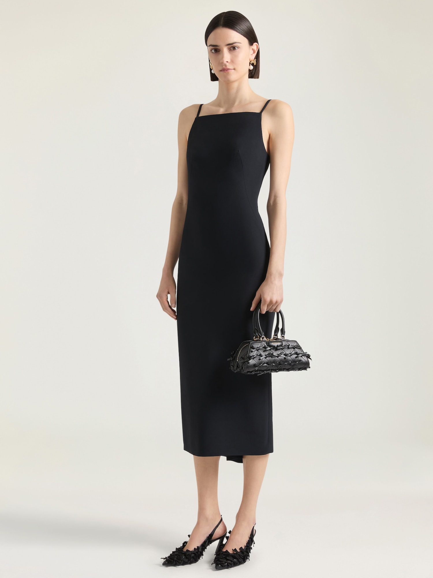 Sliced Midi Dress in Crepe Cady — Black