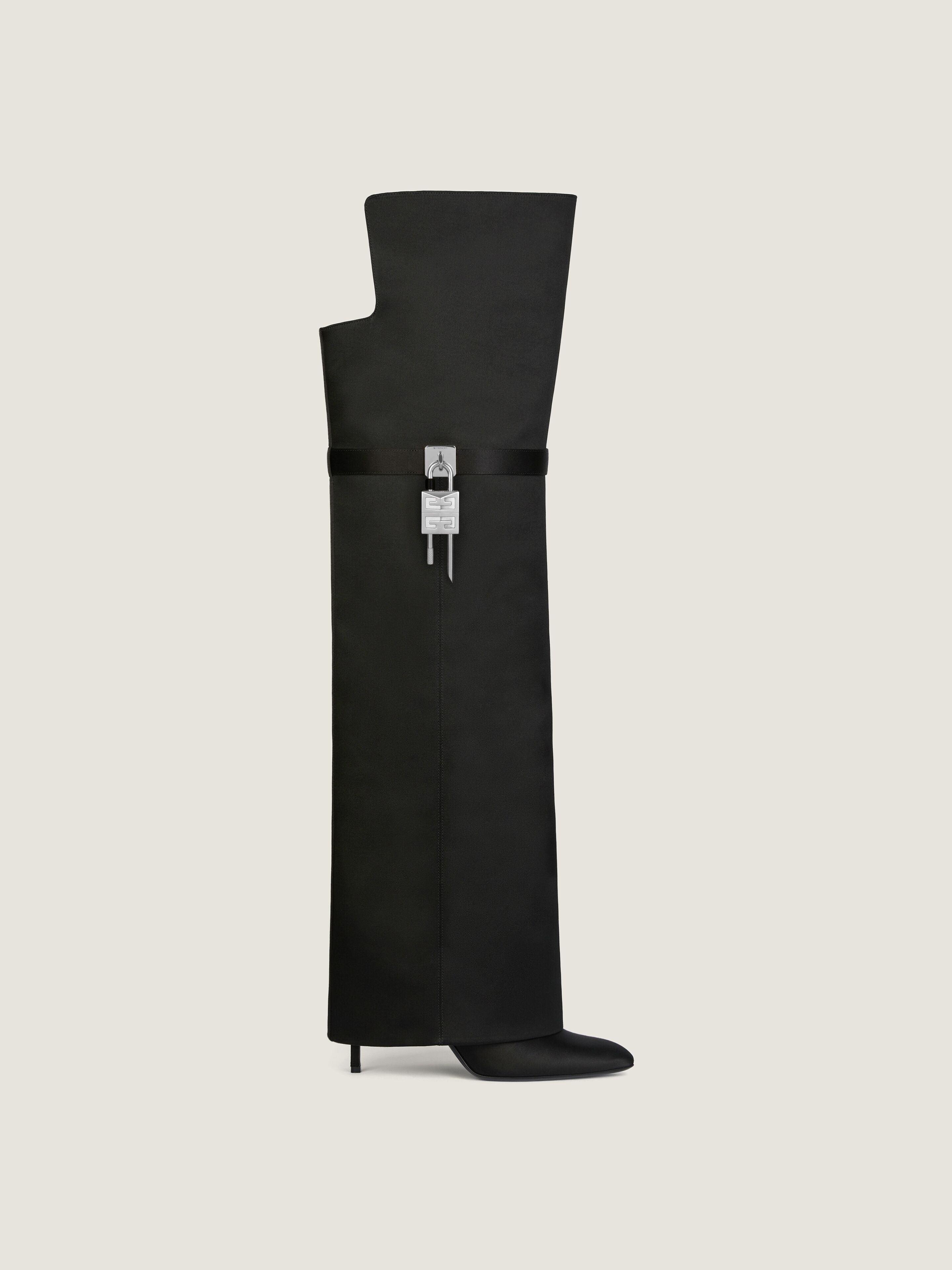 Shark Lock Stiletto over-the-knee boots in satin in - black