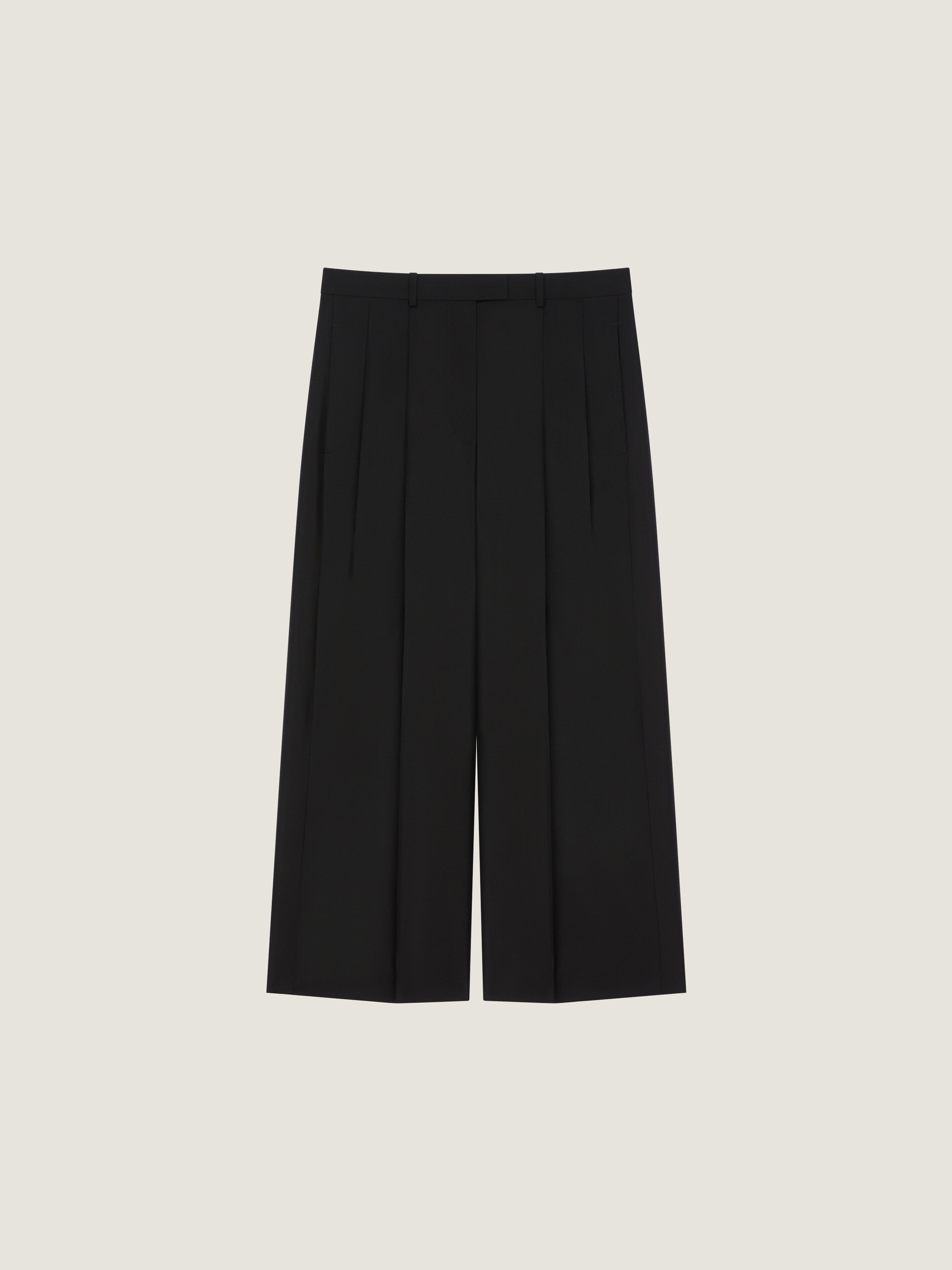 Cropped double pleat pants in wool and mohair in - black