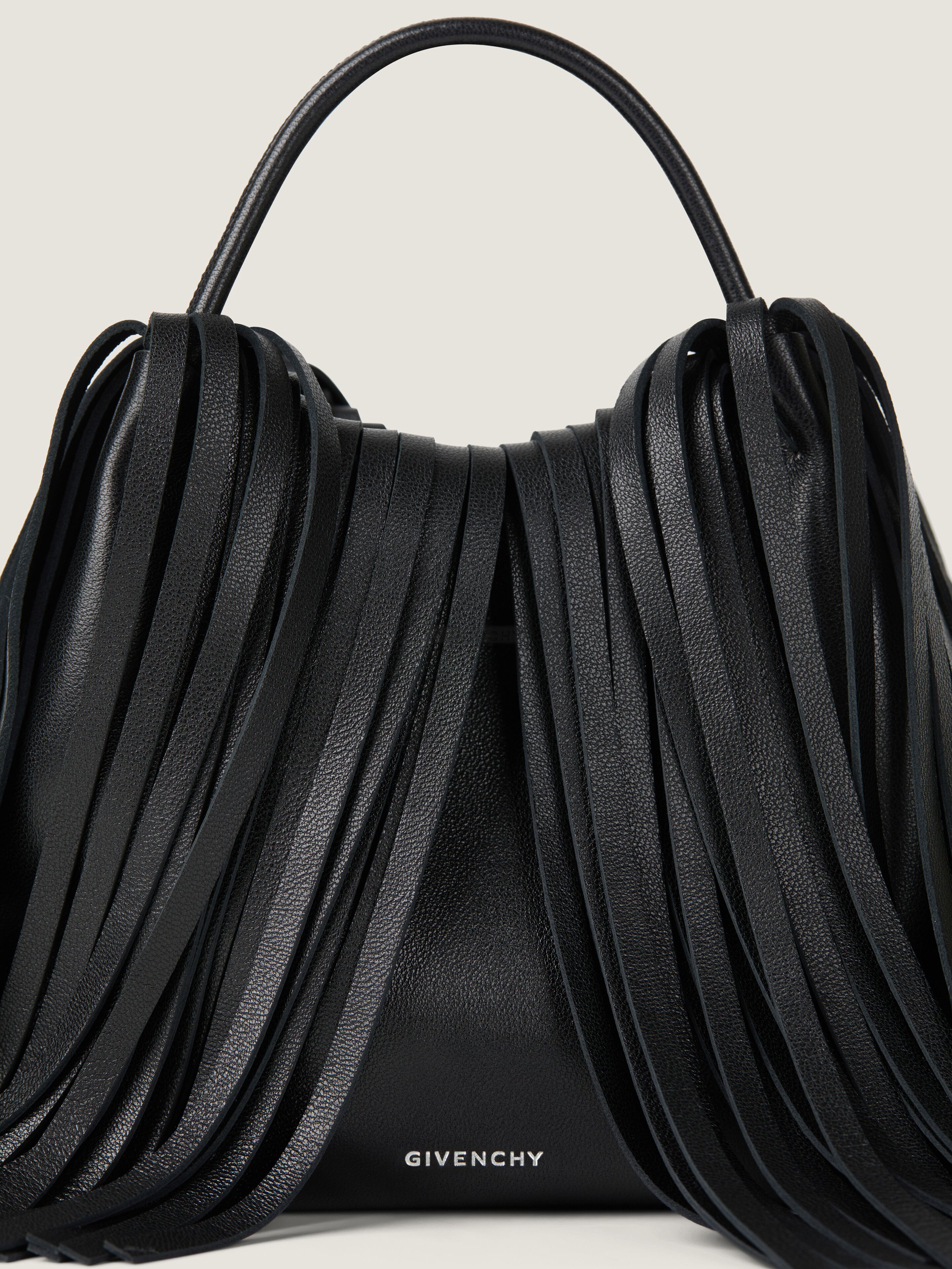 Nano Facet tote bag in leather with fringes in - black