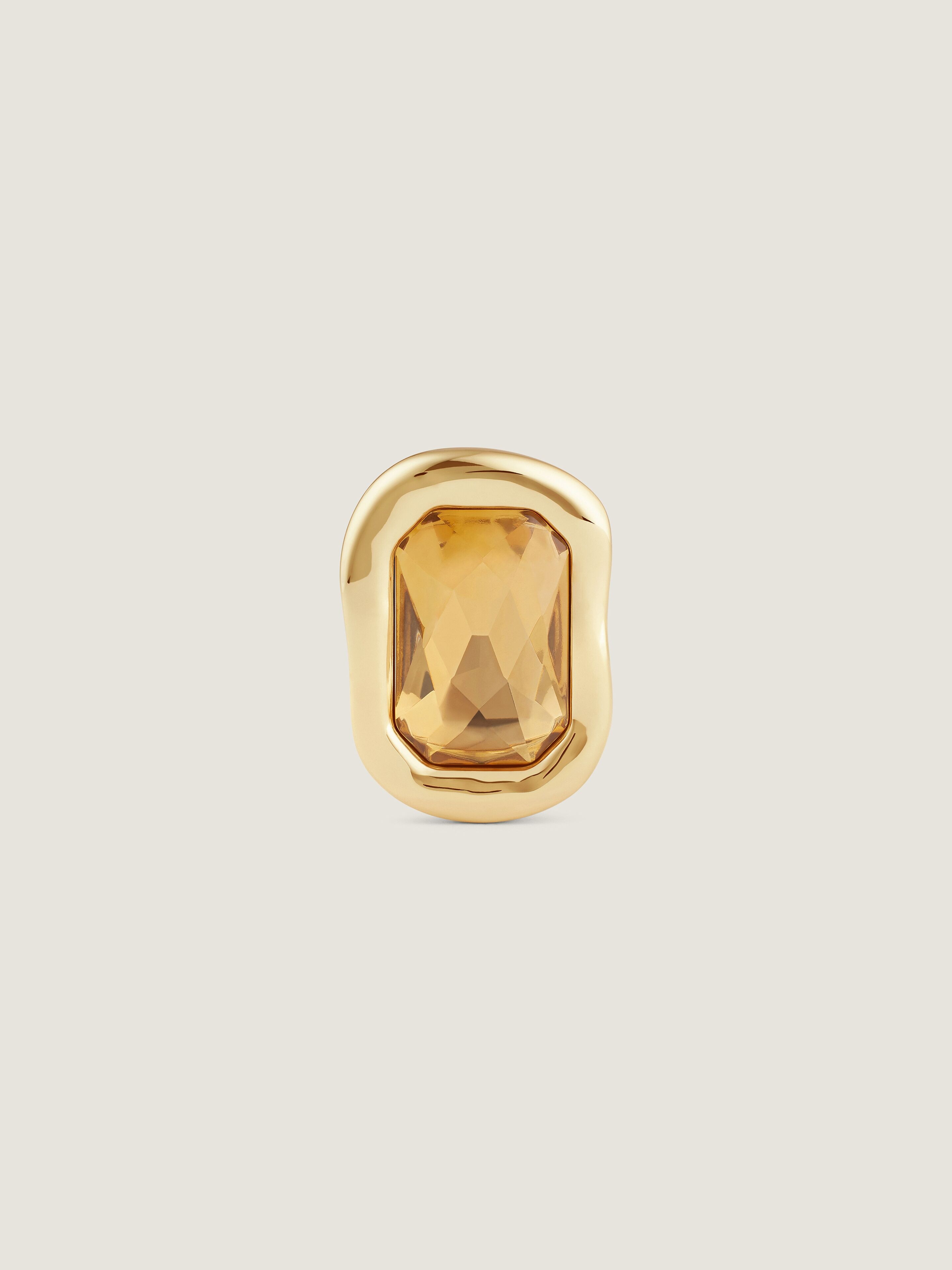 Sculptural Crystal ring in metal and crystal in - brown/golden