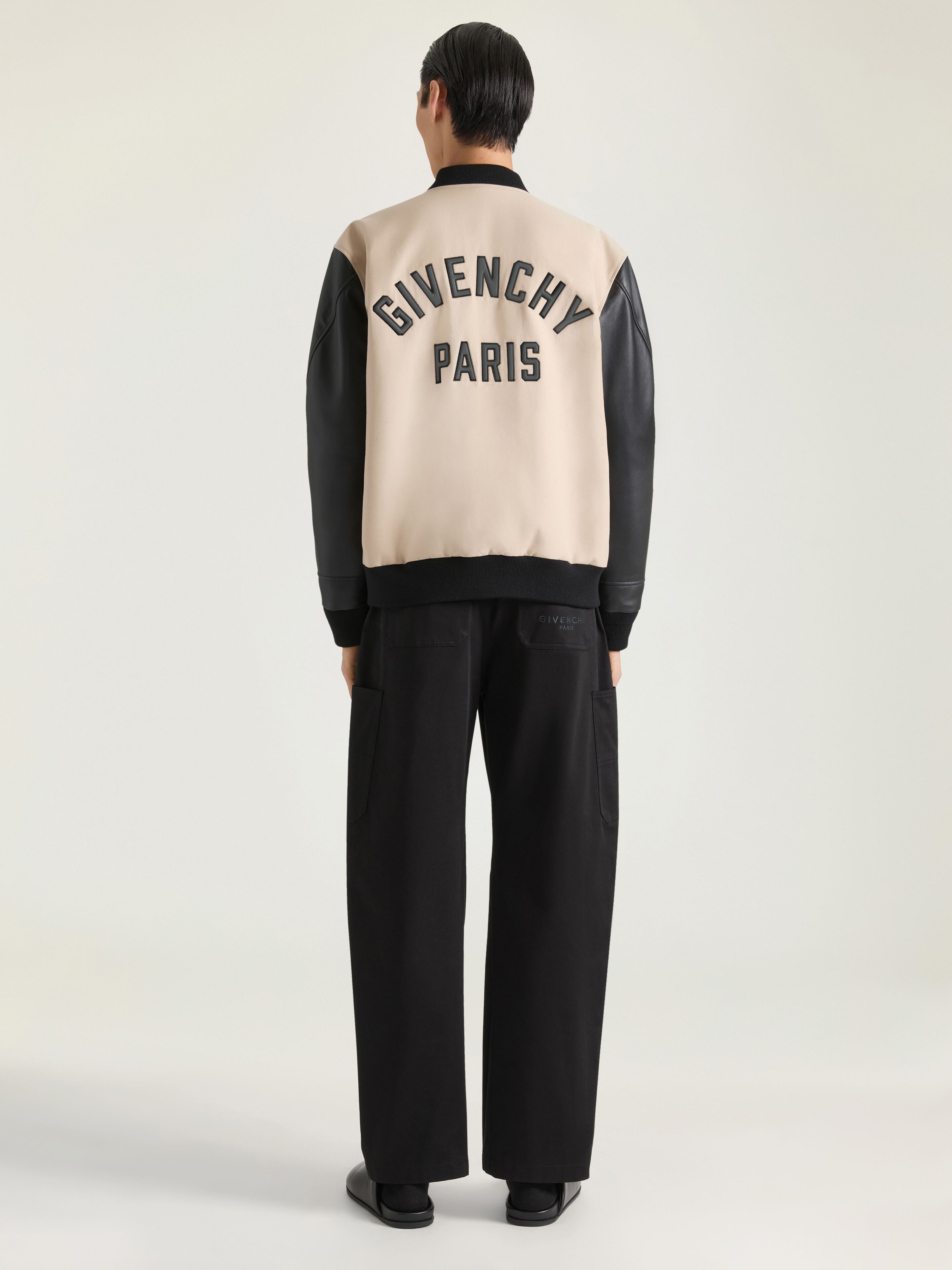 Mix material blouson with Givenchy Paris embroidery in - black