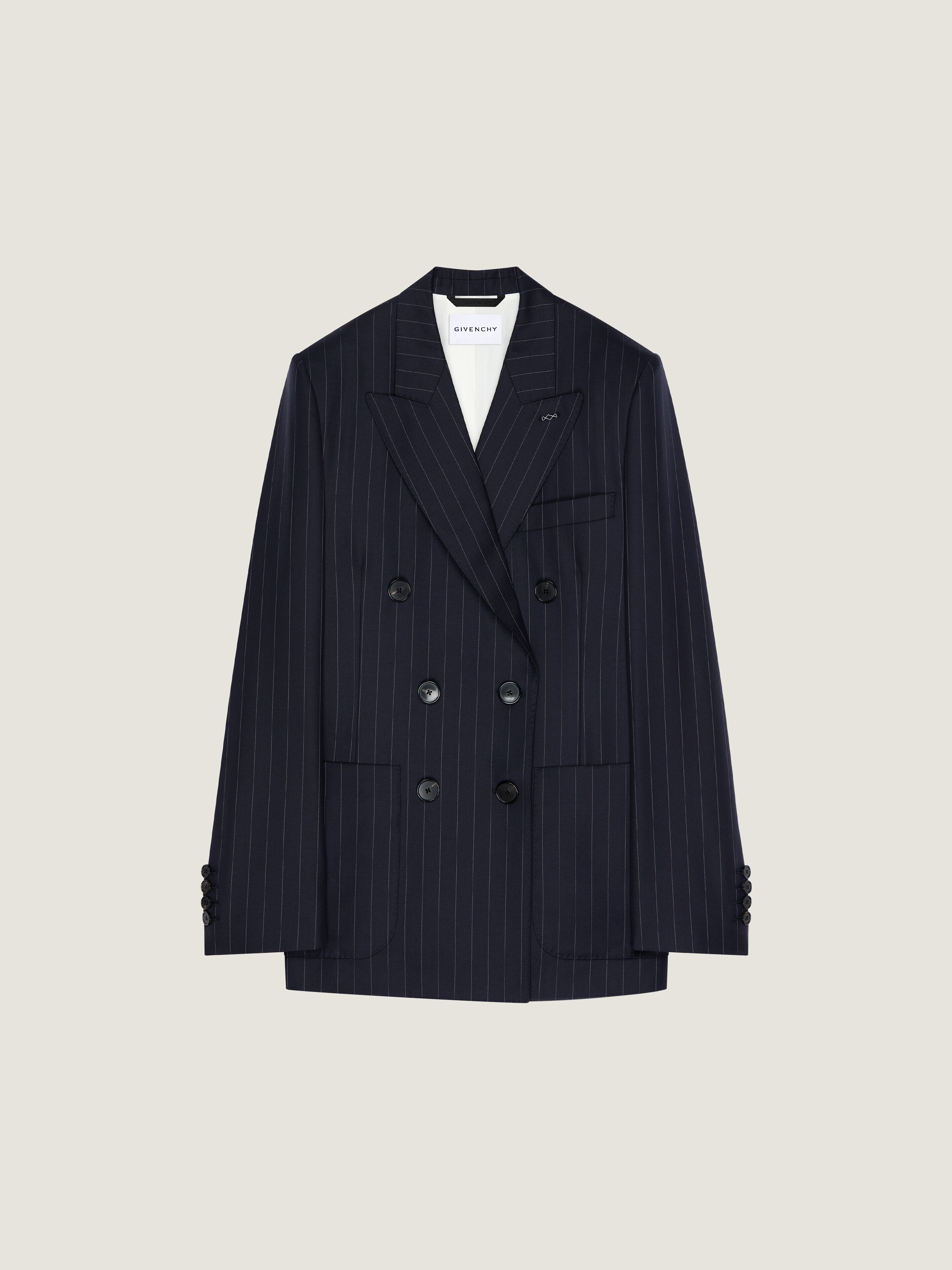 Givenchy Double-breasted Striped Jacket In Wool In Blue