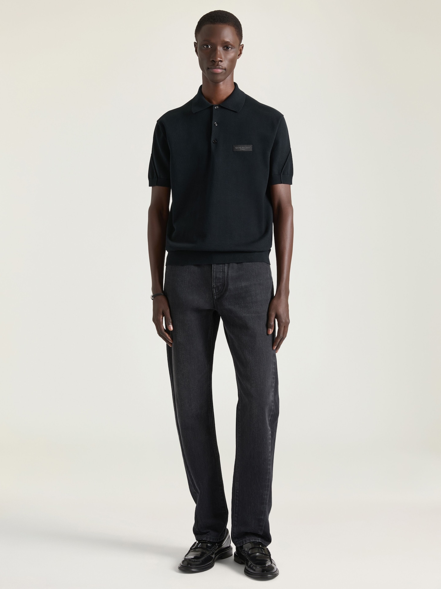 Couture Seam polo in cotton with gros grain detail in - black 