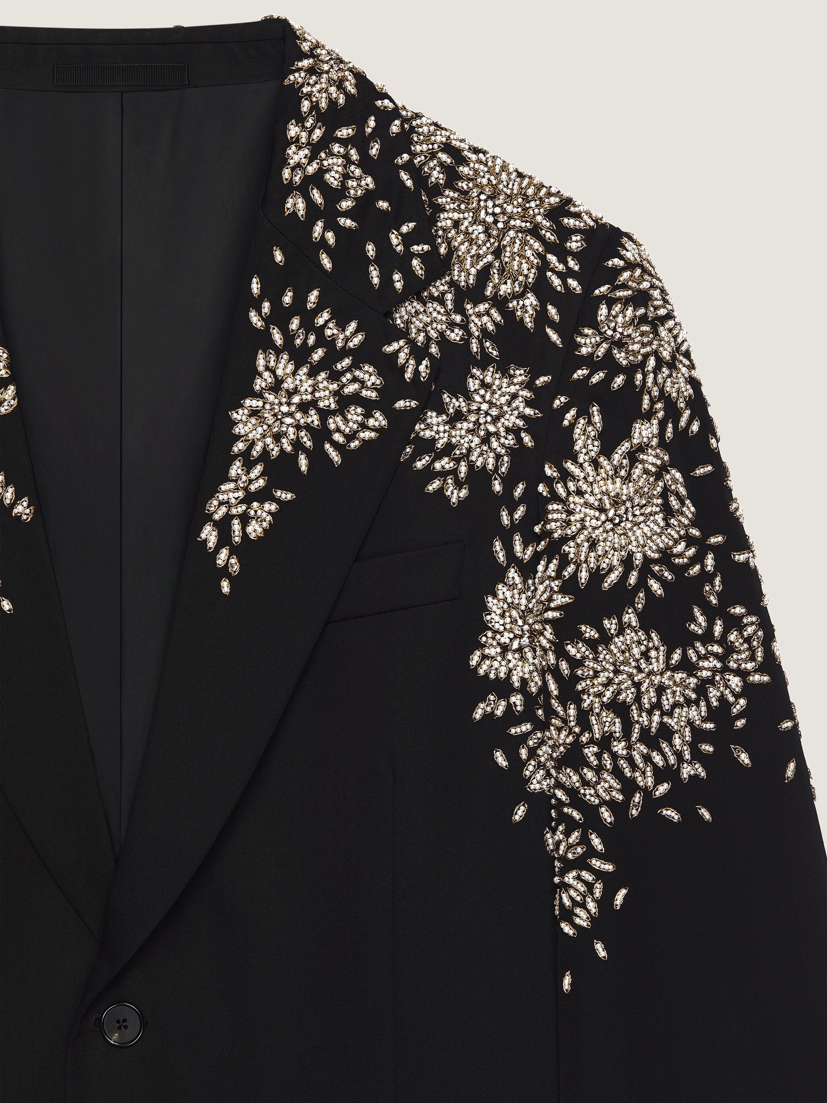 Single-breasted regular jacket in wool with pearls in - black