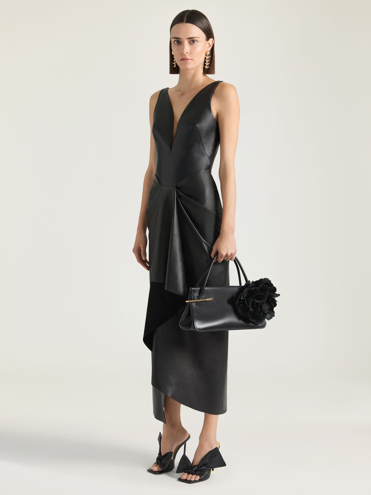 Long wrapped dress in leather in - black - BW22X2604J-001 | Givenchy US