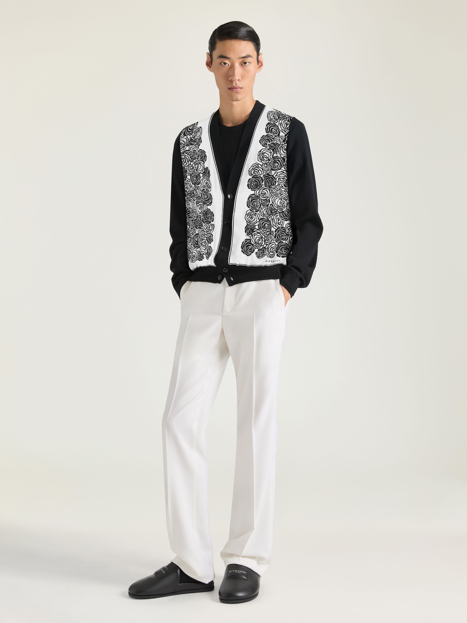 Cardigan in cotton knit with flowers print