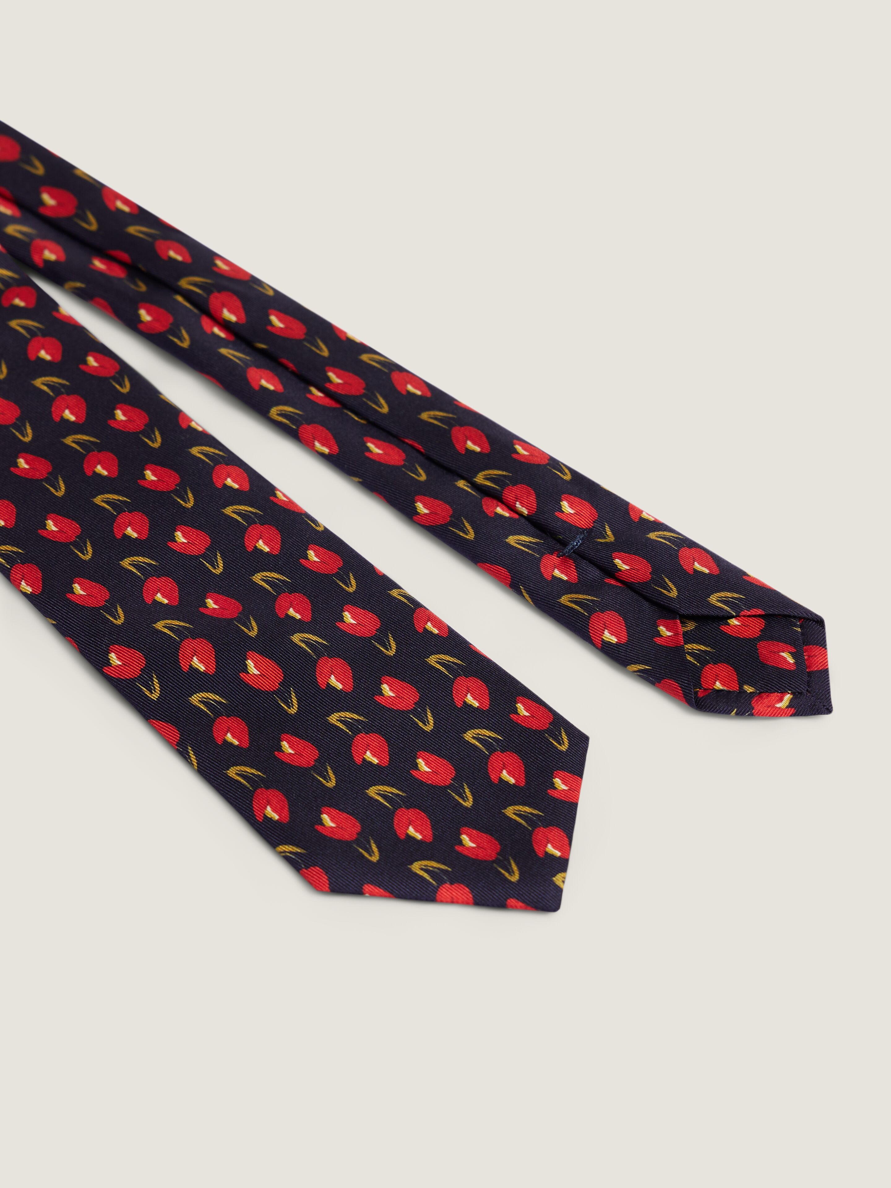 Tie in silk with tulip print in - navy/red - BG100FP0WW-409