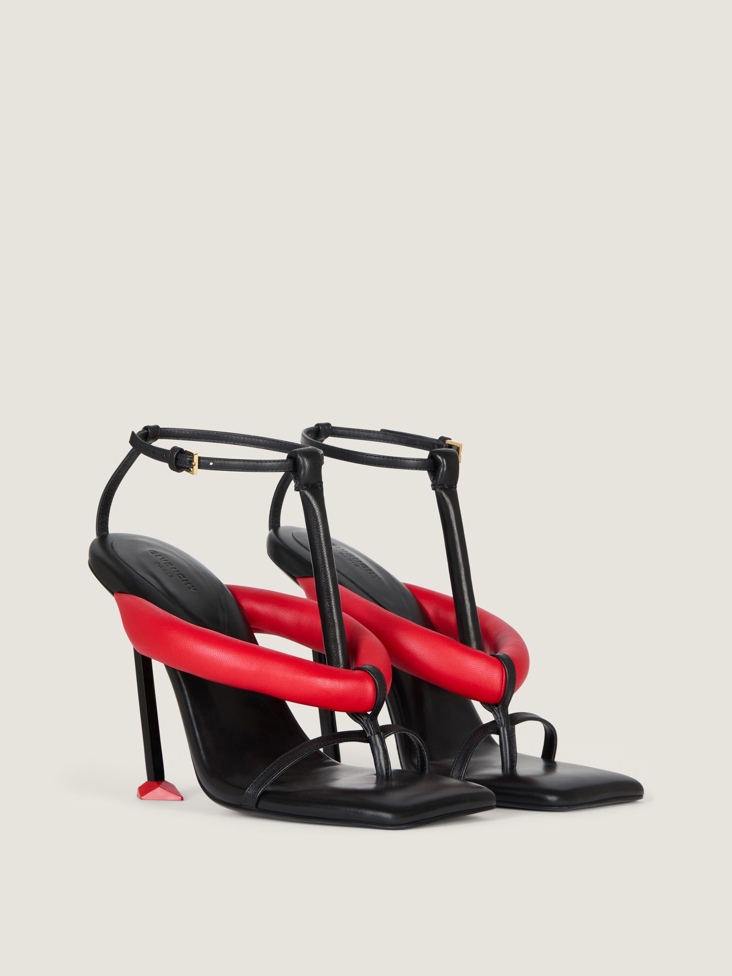Boudoir bicolor heeled thongs in nappa leather in - black/red
