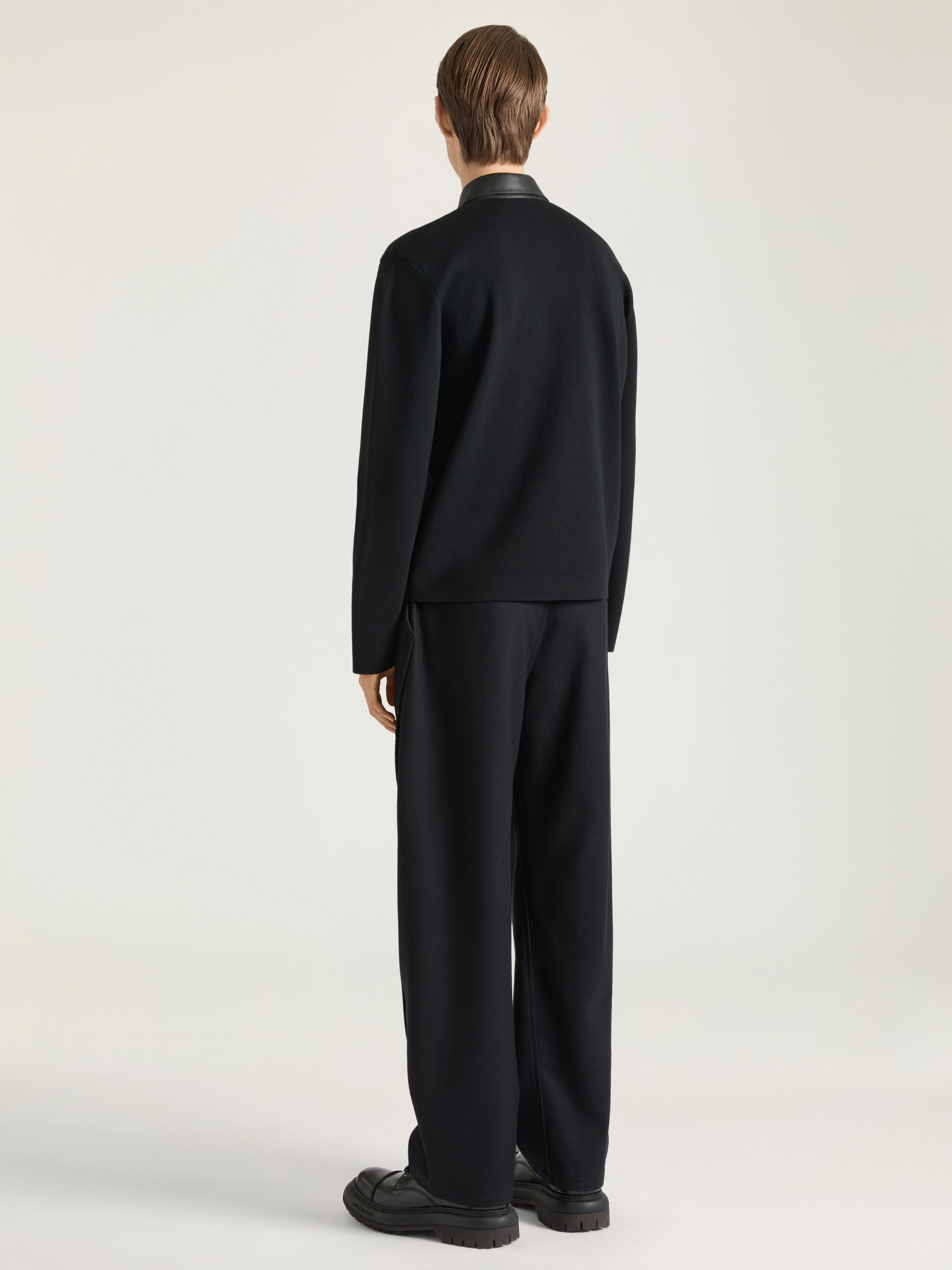 Cardigan in wool with leather details in - black - BMK0134YQ8-001