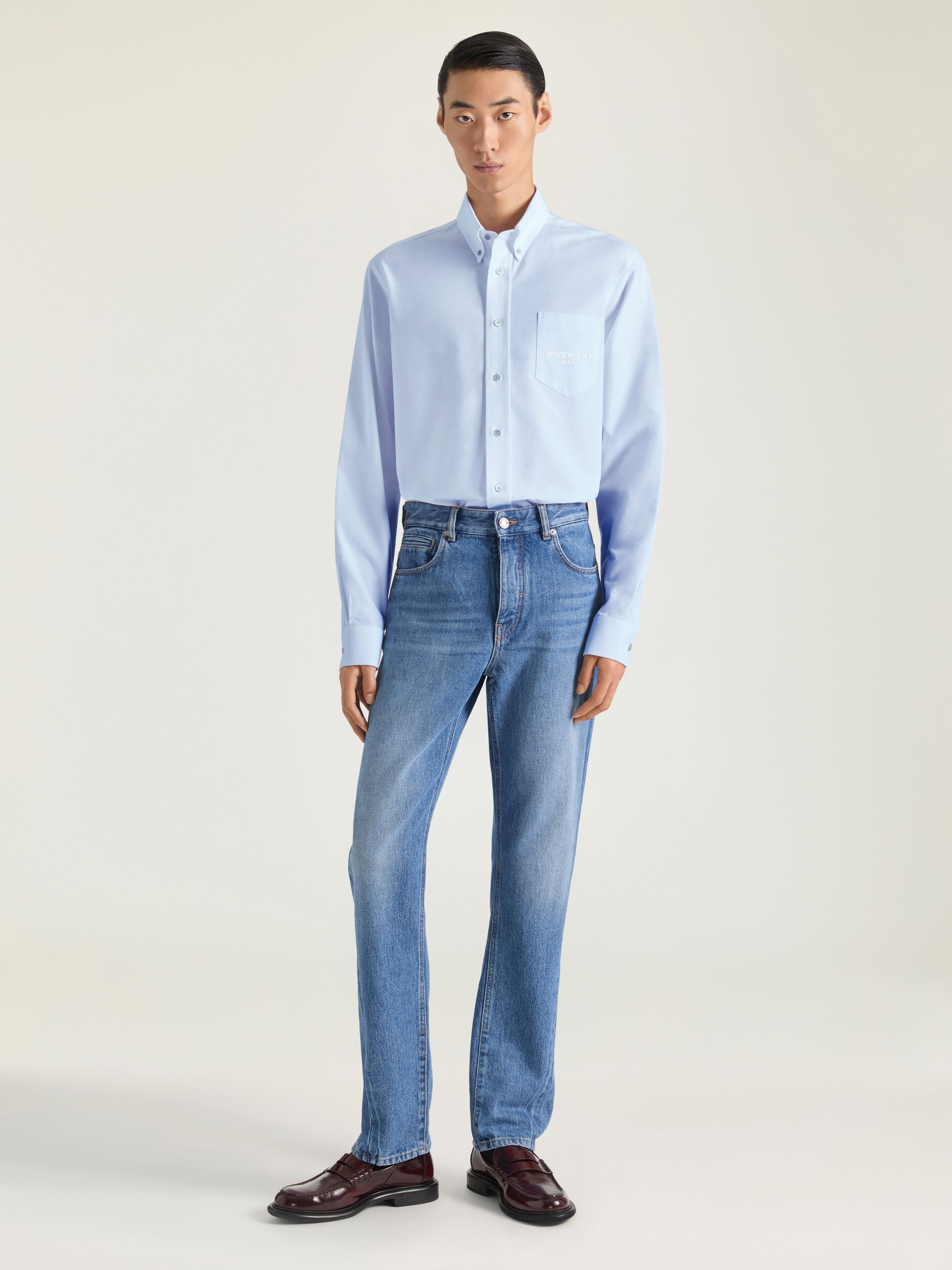 Shirt in cotton oxford with GIVENCHY Paris jacquard in - baby blue