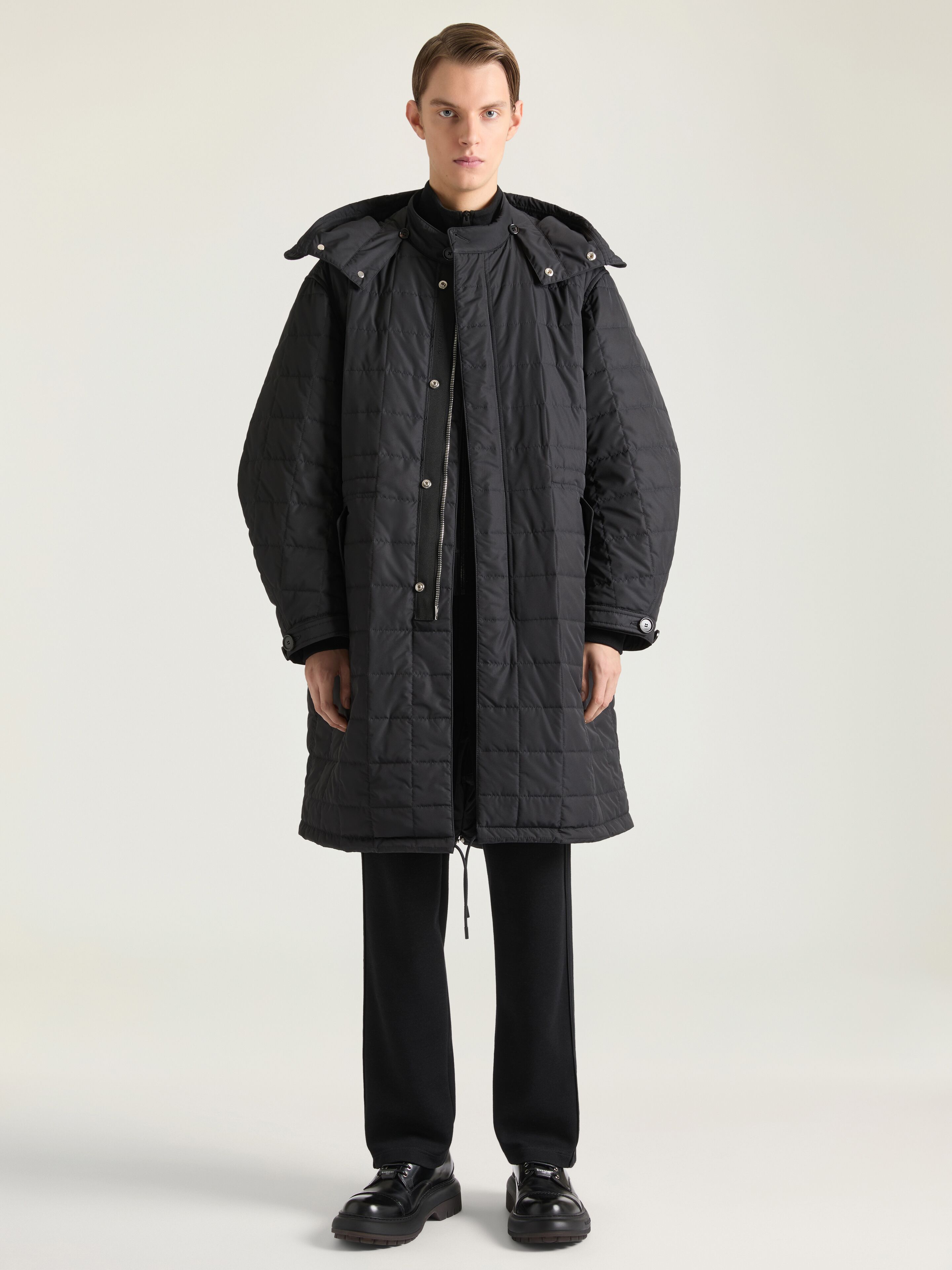 Couture Seam quilted parka with Givenchy Paris in - black