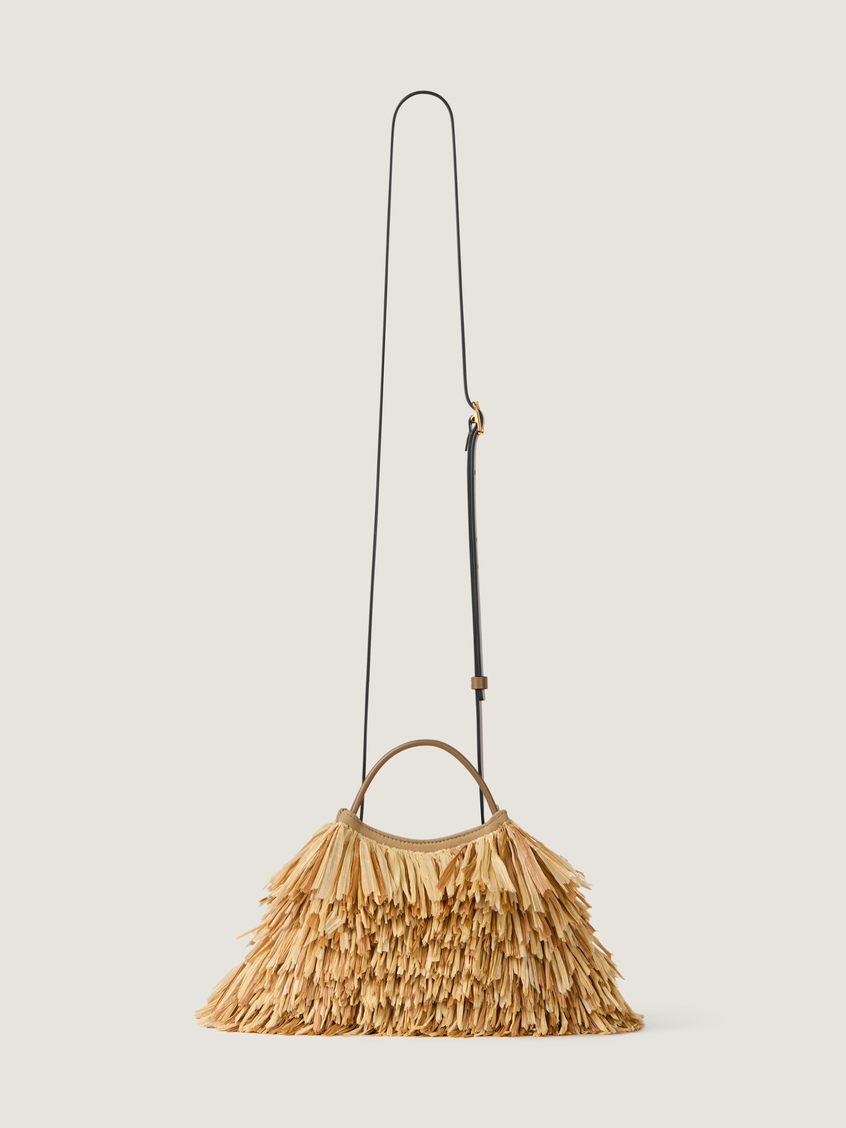 Nano Facet tote bag in raffia with fringes in - natural
