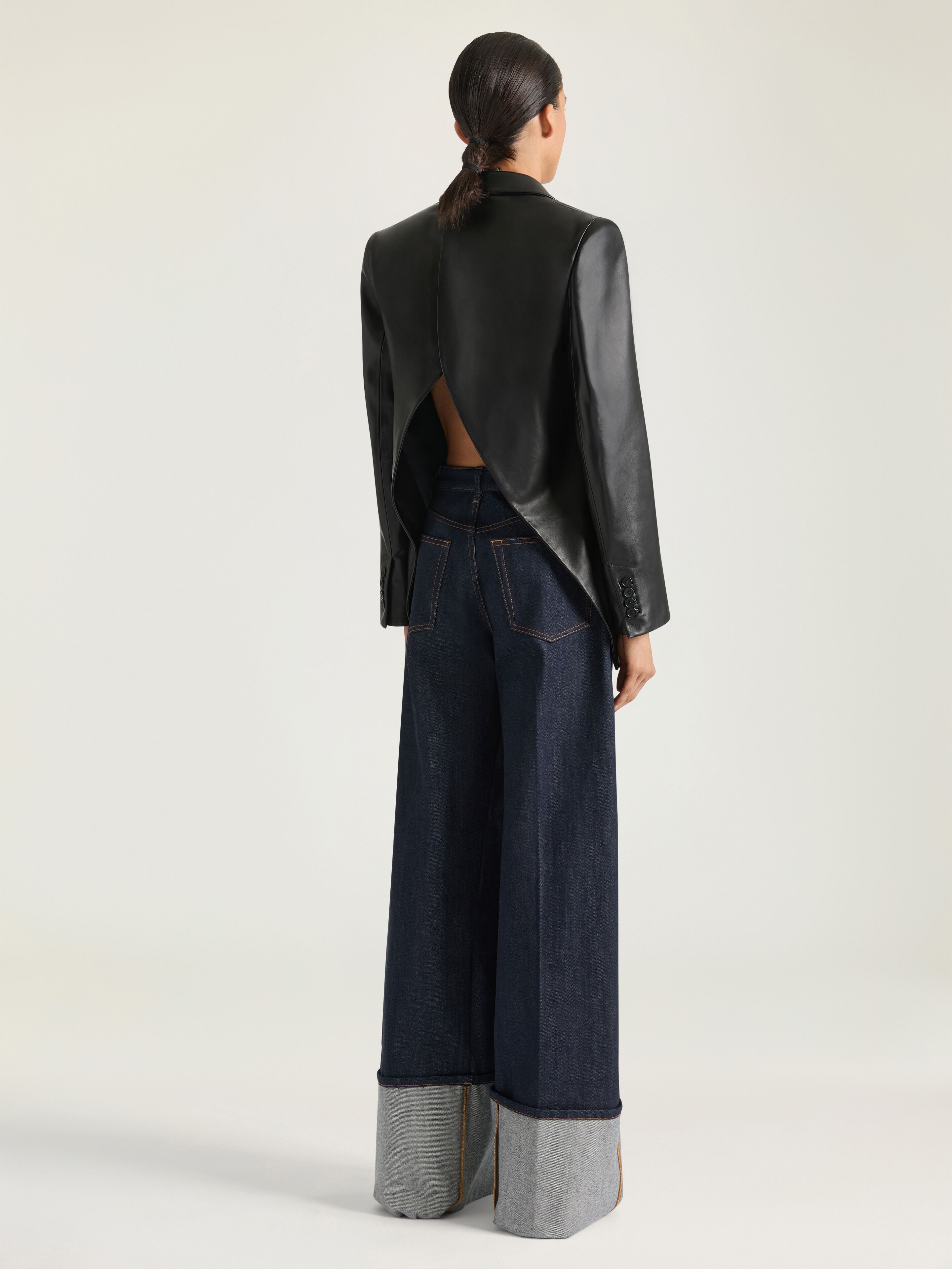 Double-breasted slashed jacket in leather in - black - BW30QN604J
