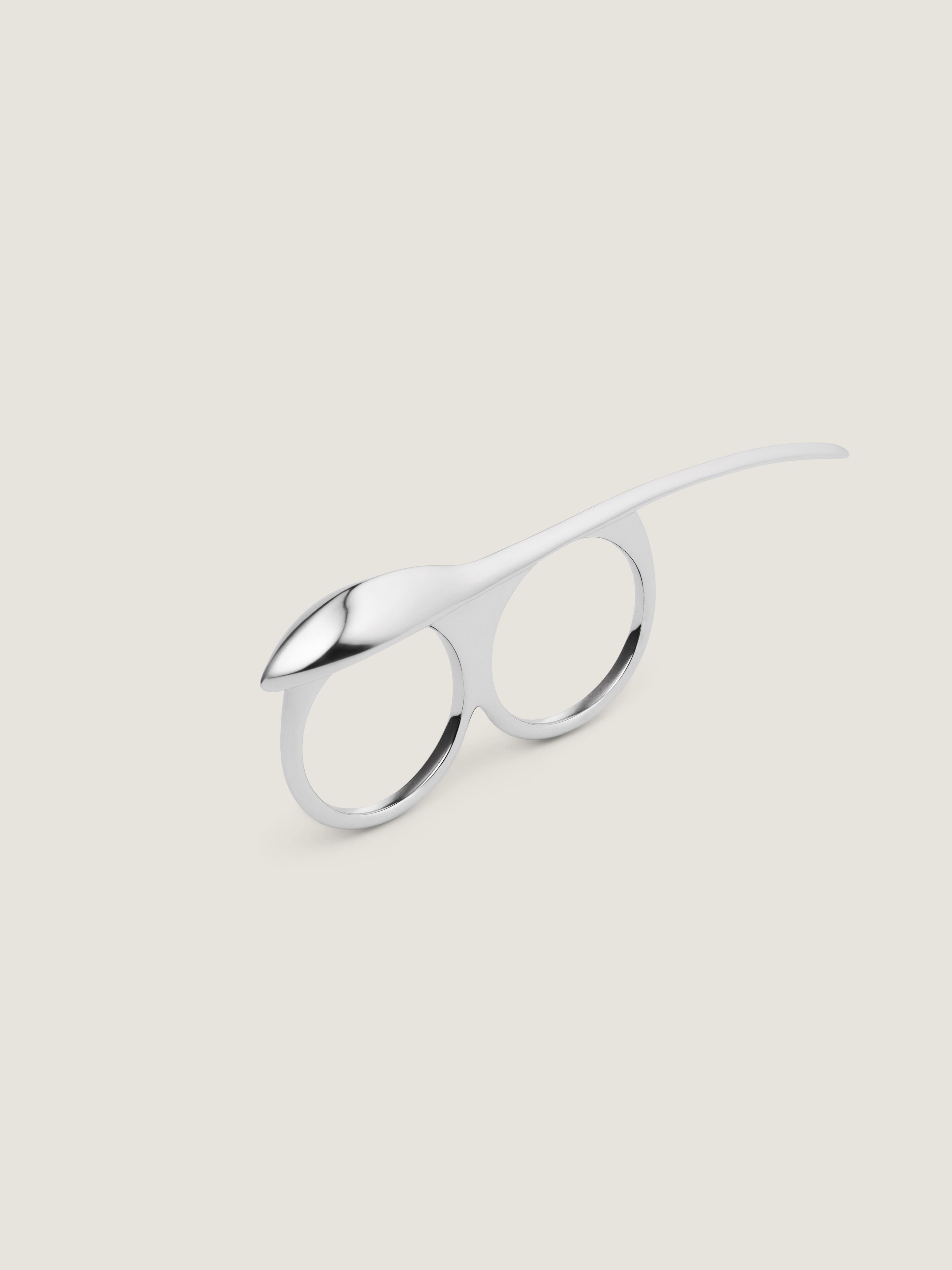 Maple Seed double fingers ring in metal in - silvery
