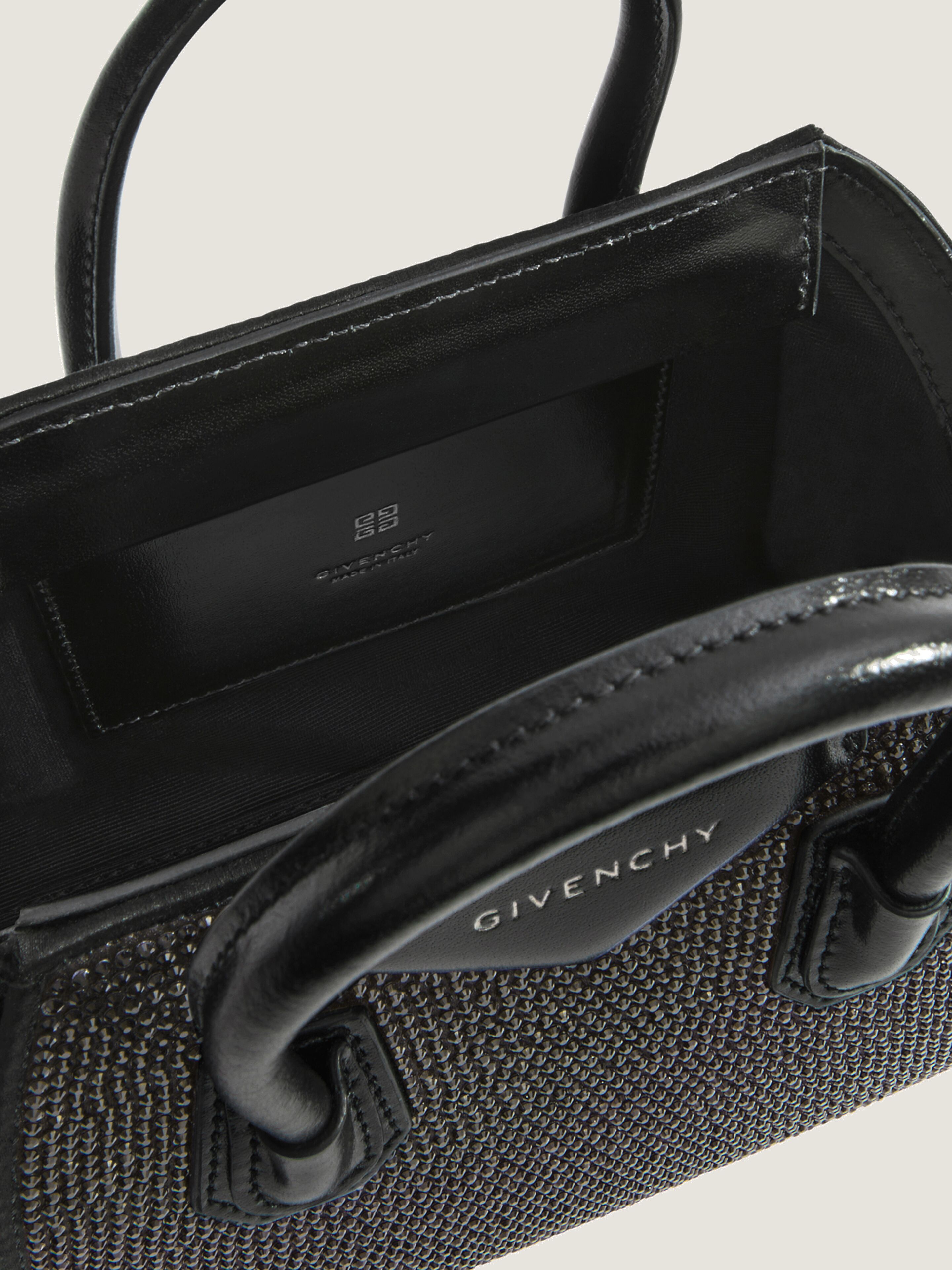 ★関税込★ GIVENCHY Antigona Toy 装飾付き バッグ Antigona Toy bag in satin with strass in - black | Givenchy US