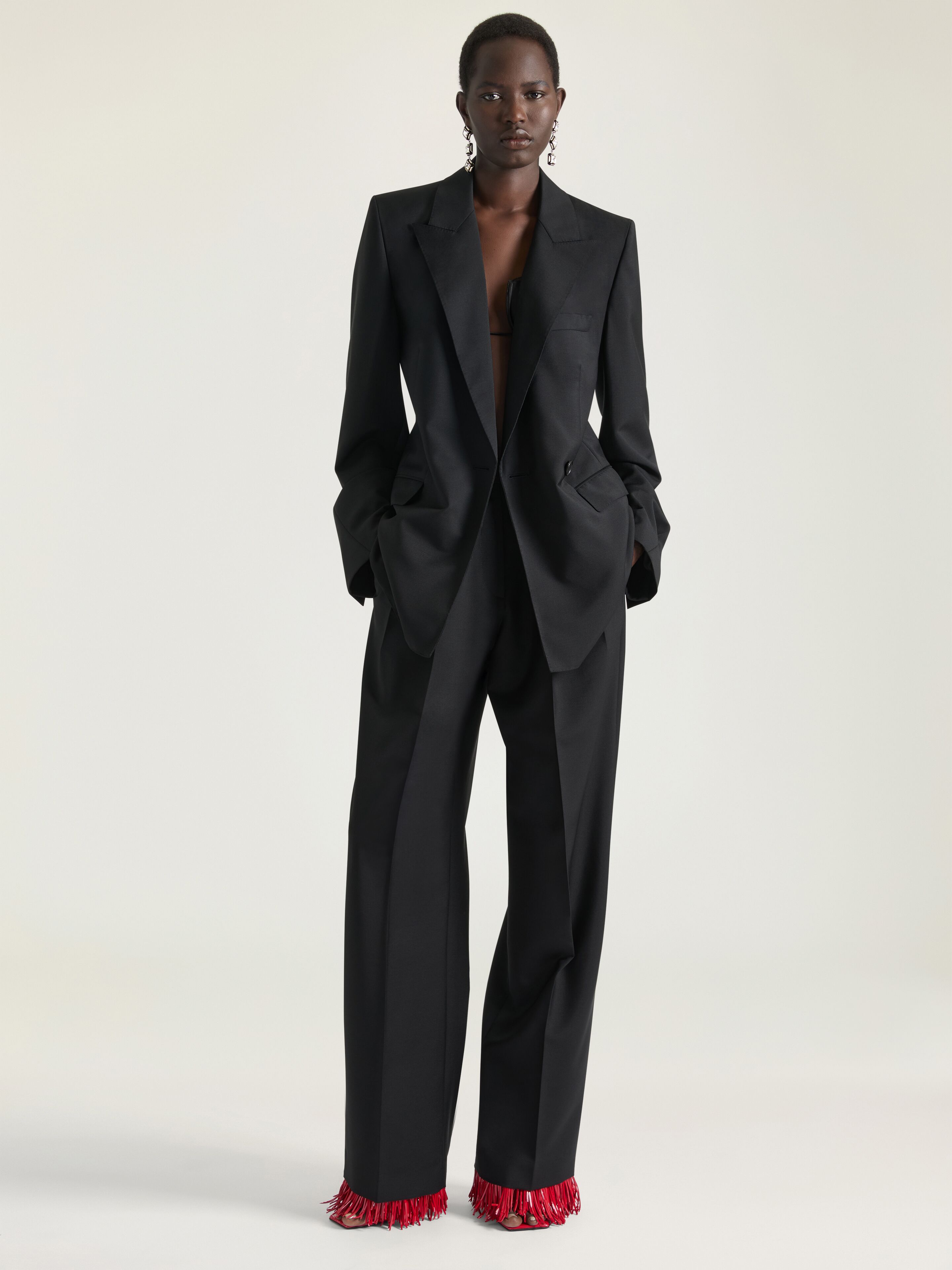 Double-breasted Cocoon jacket in wool and mohair in - black