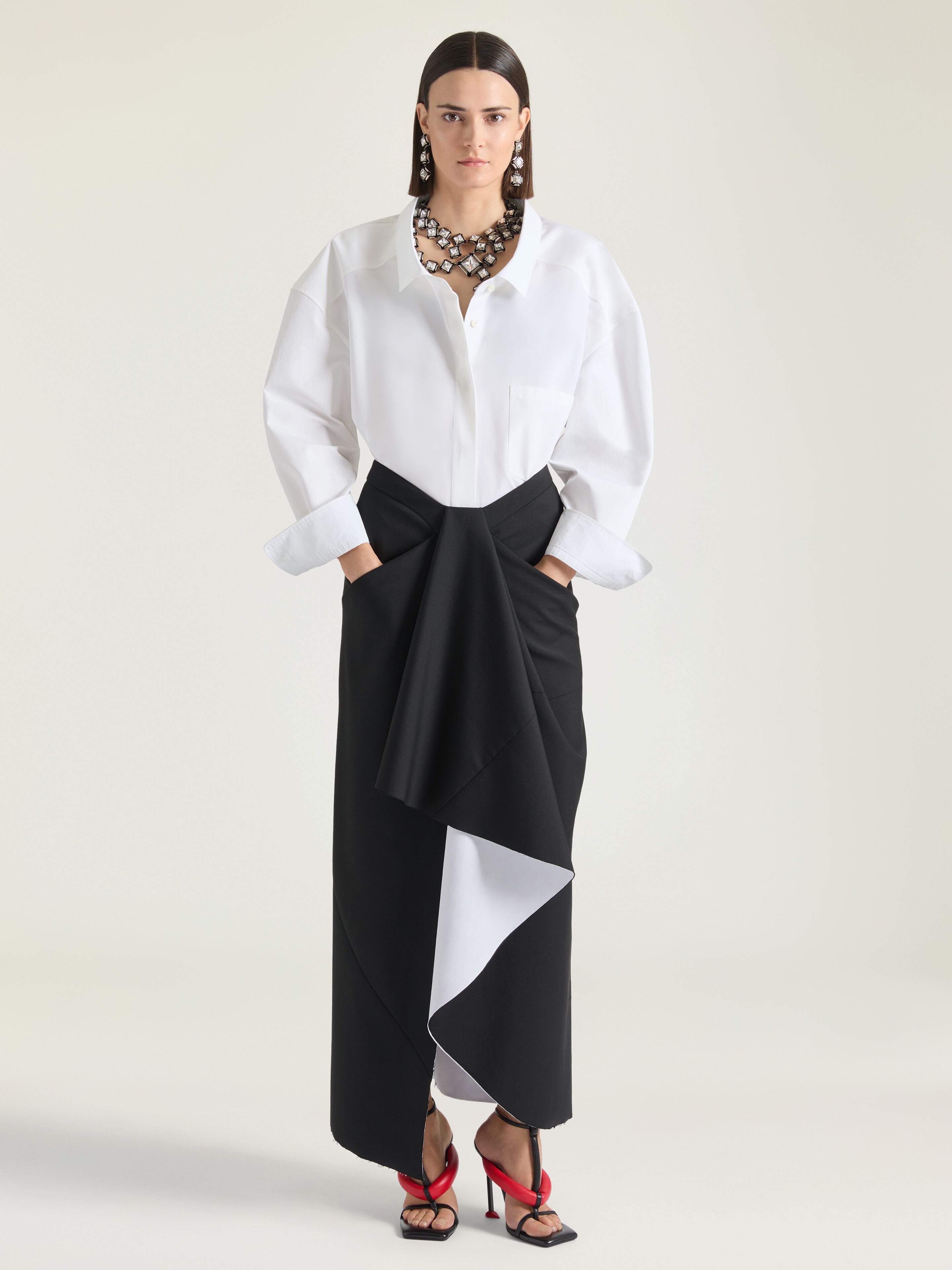 Wrapped midi skirt in bonded wool and mohair in - black