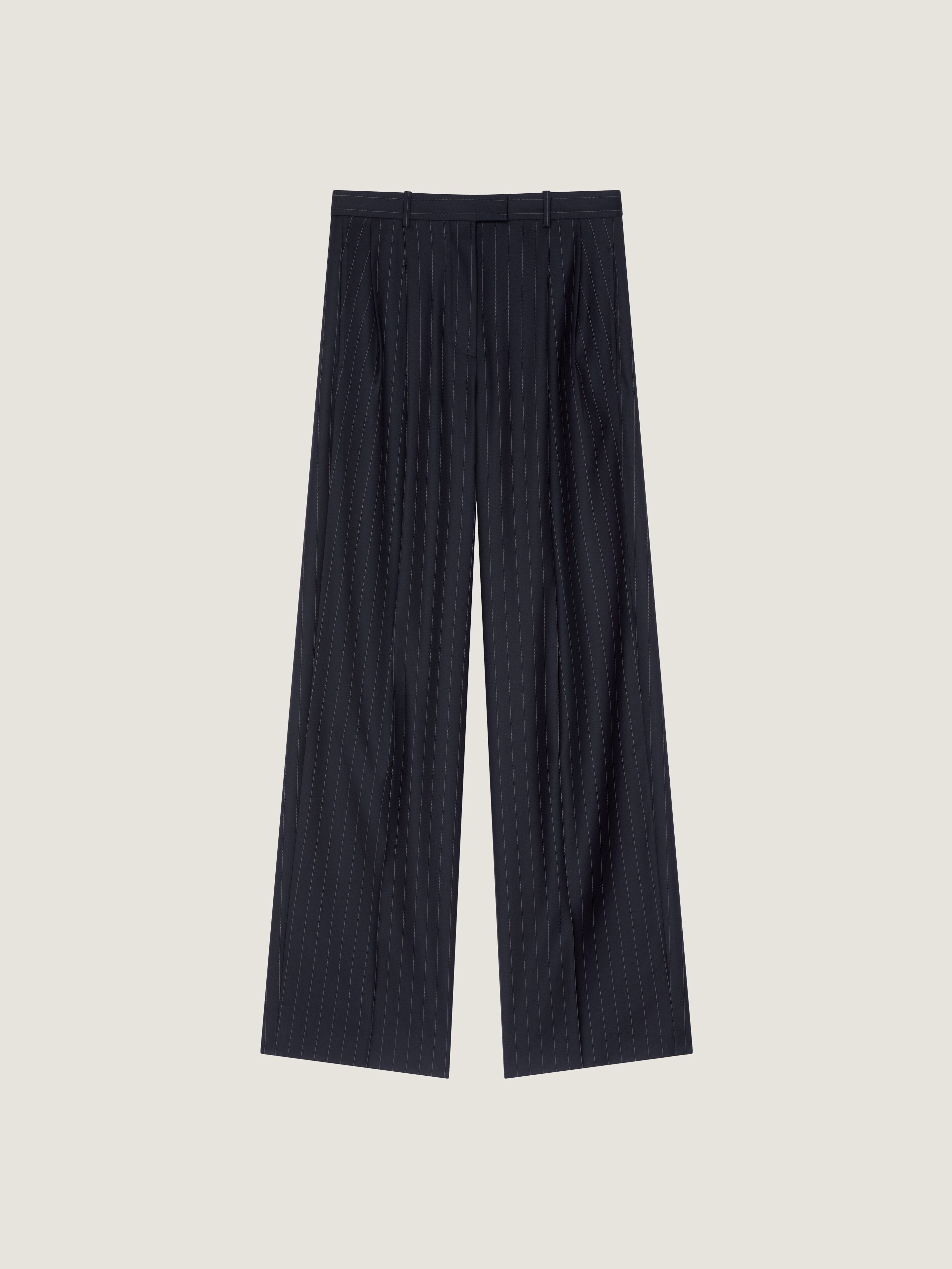 Givenchy Pantalon Rayé Double Plis En Laine In Marine Foncé