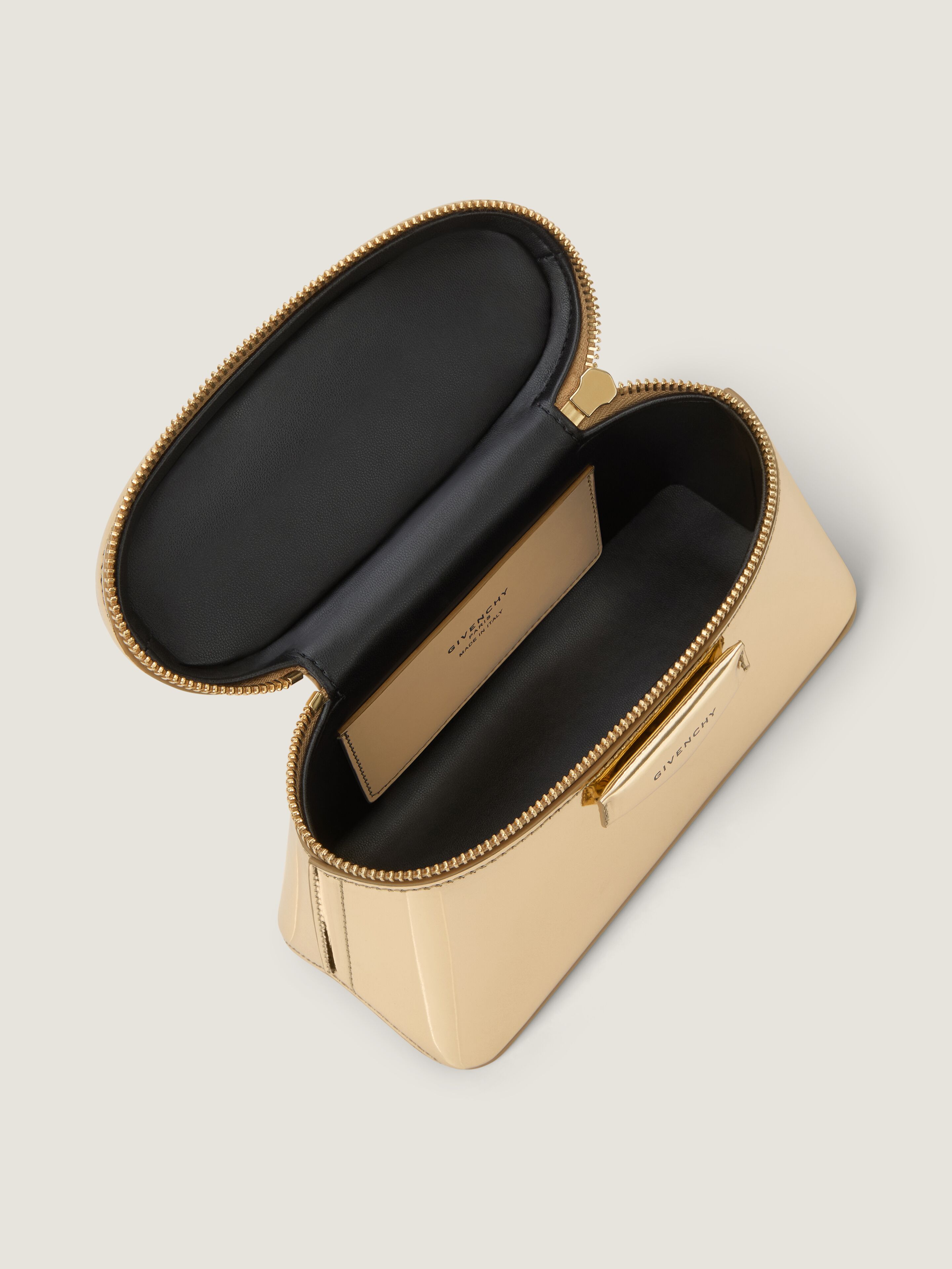 Antigona vanity bag in mirror effect leather with chain in