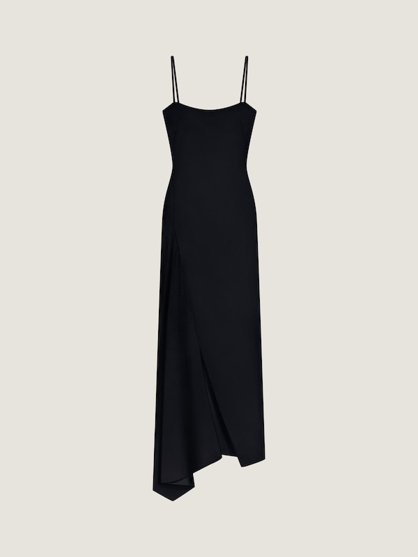 Sliced long slashed dress in crepe cady