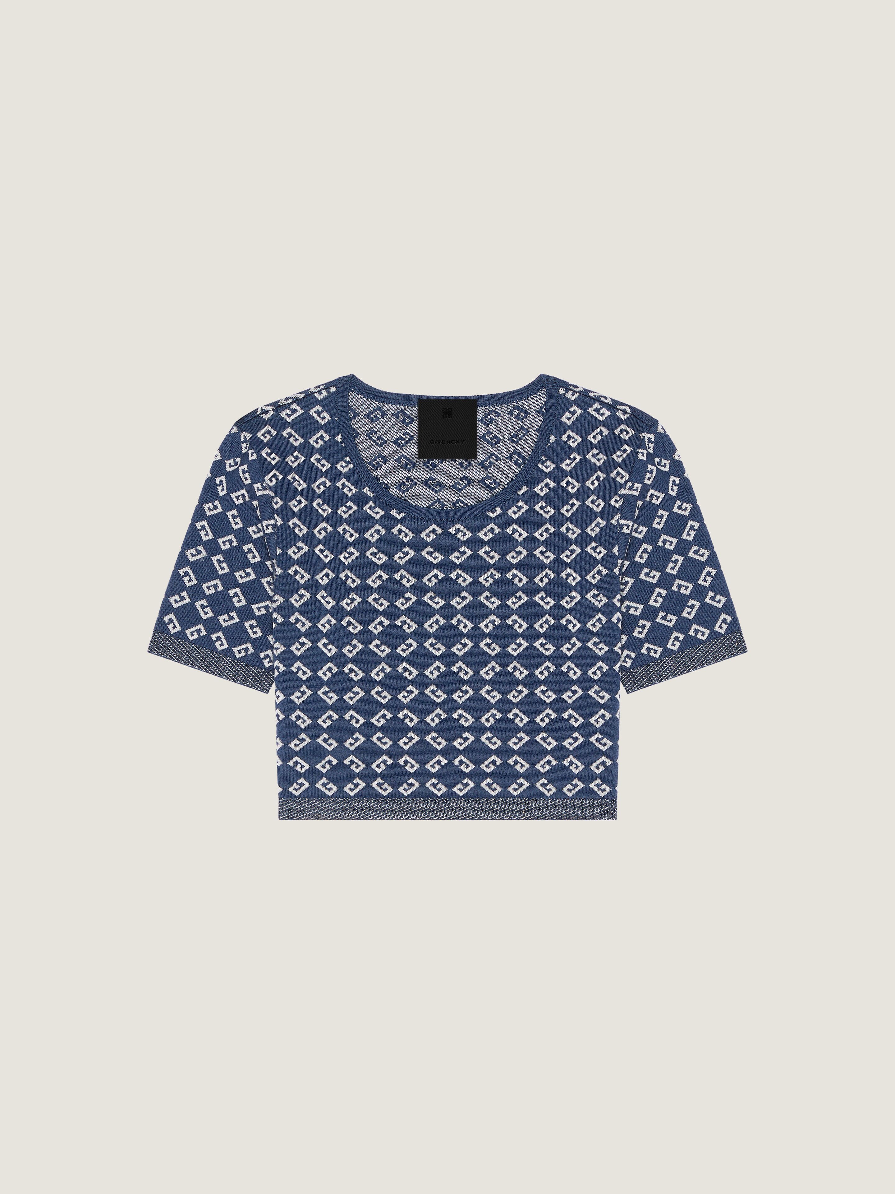 Cropped sweater in monogram 72 jacquard in - denim blue