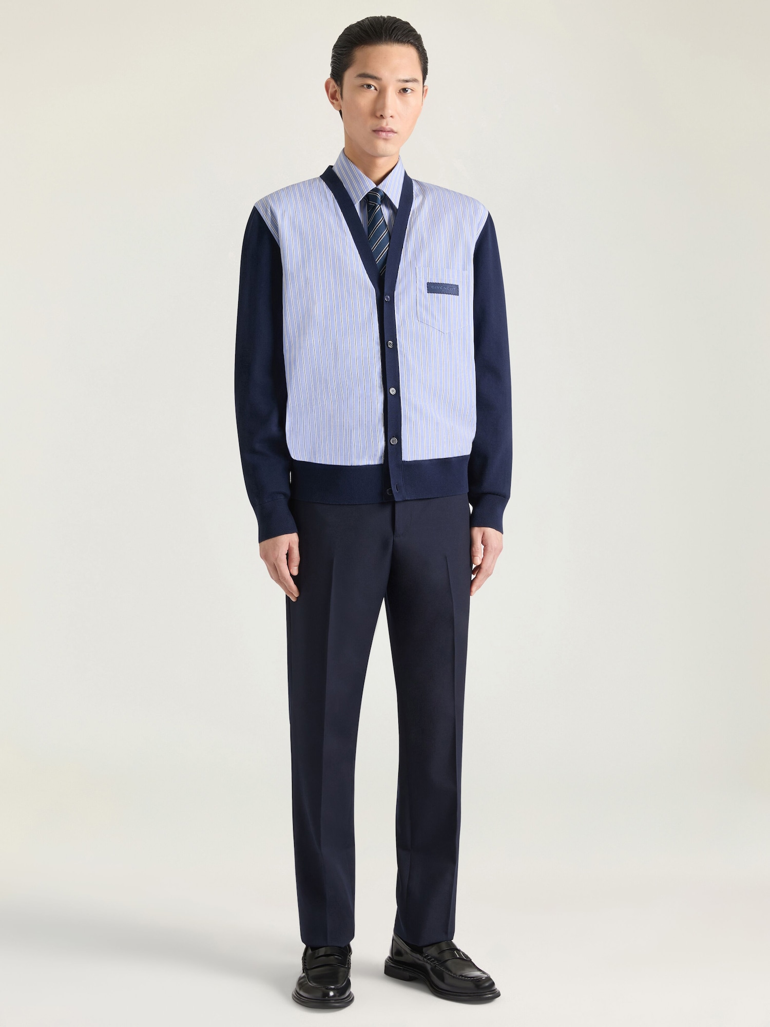 GIVENCHY コットン グログランディテール ストライプカーディガン