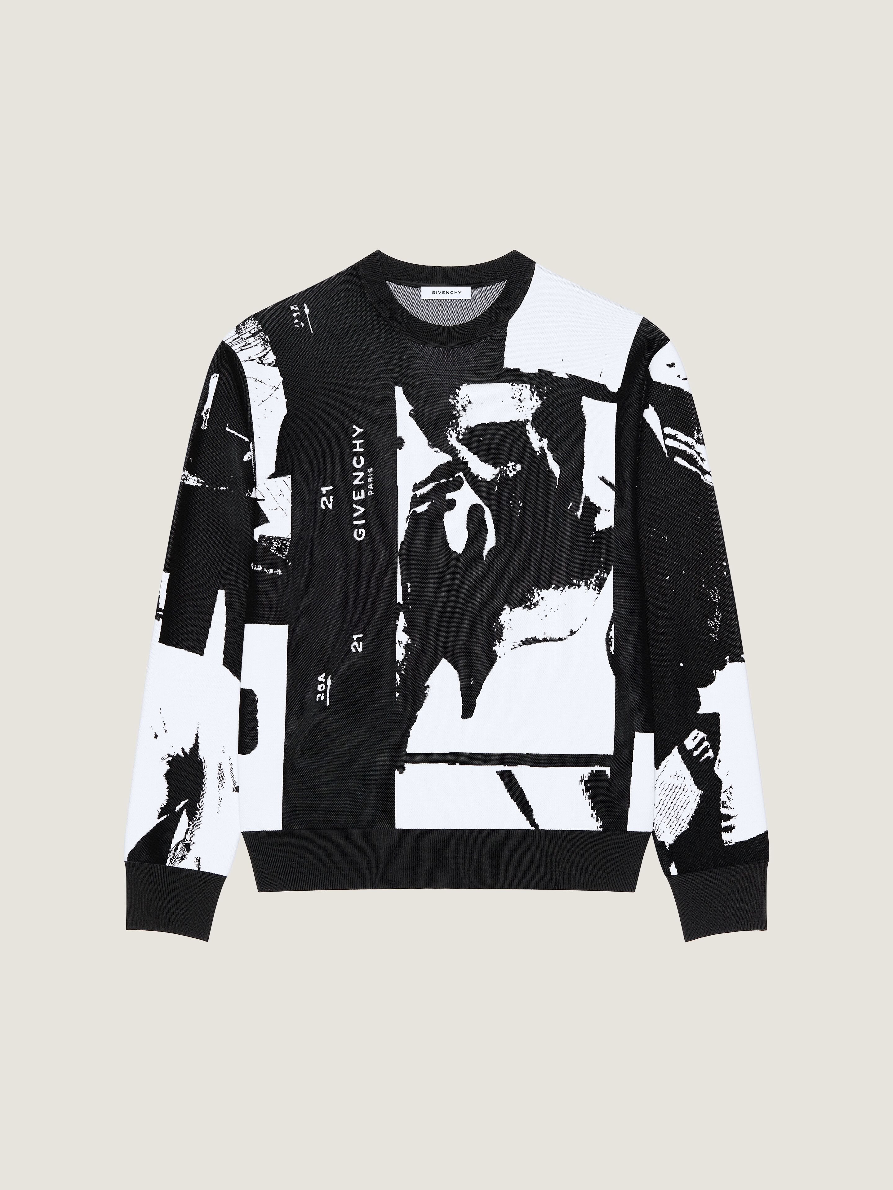 Sweater in knit with Photographic Negative jacquard in - black