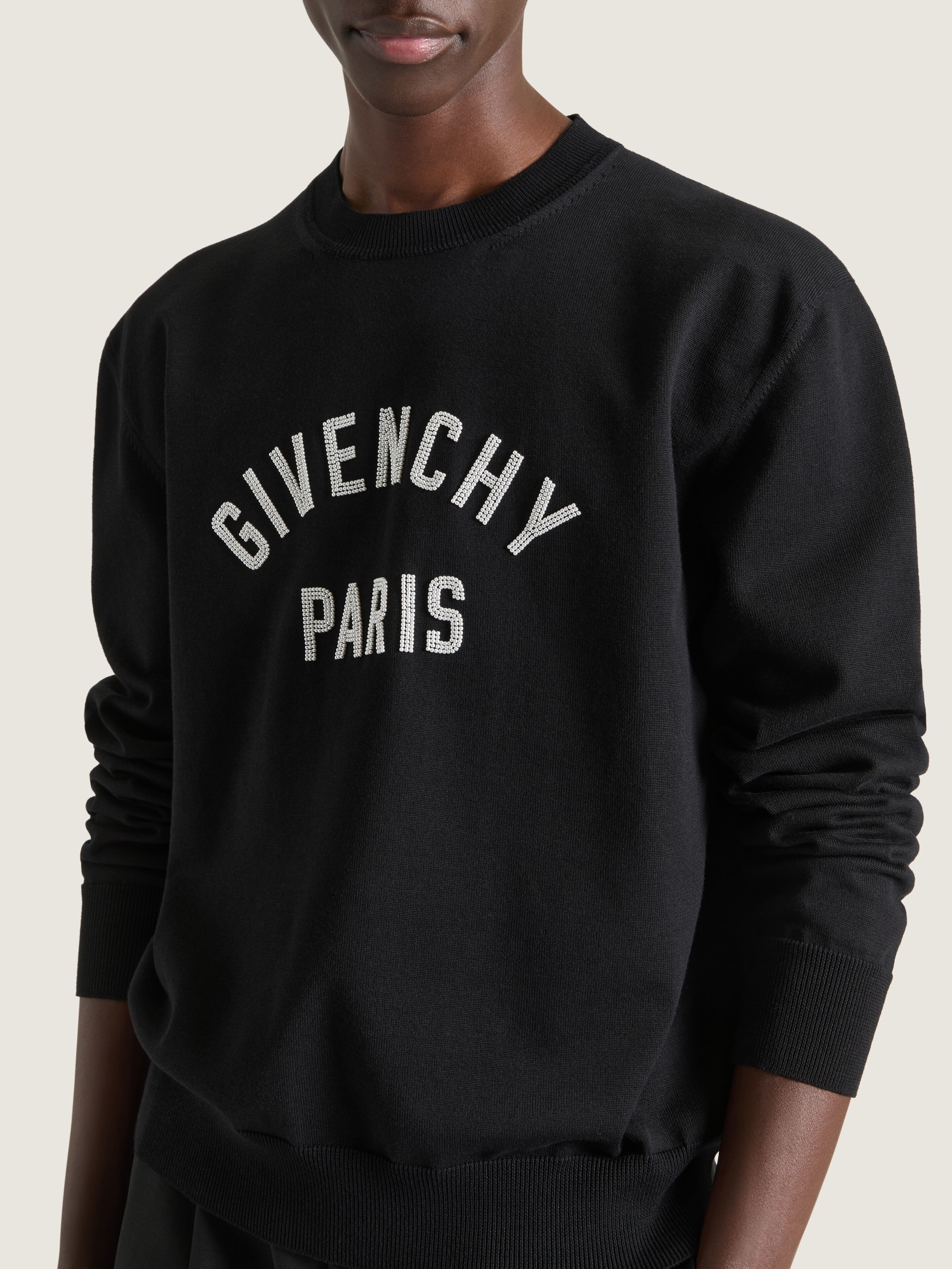 Sweater in knit with Givenchy Paris pearl embroidery in - black