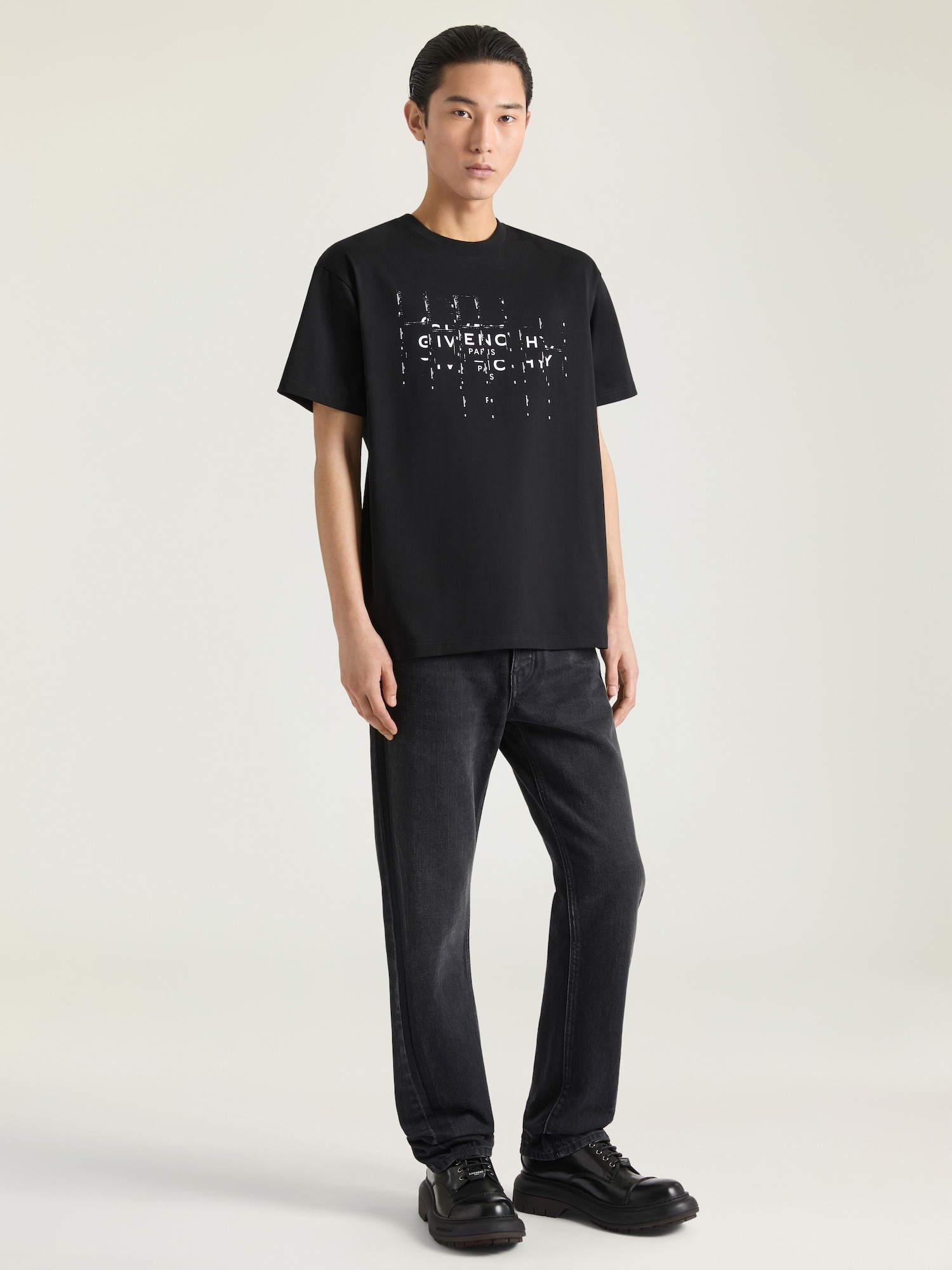 コットン フォトグラフィックネガ プリント Tシャツ - ブラック 