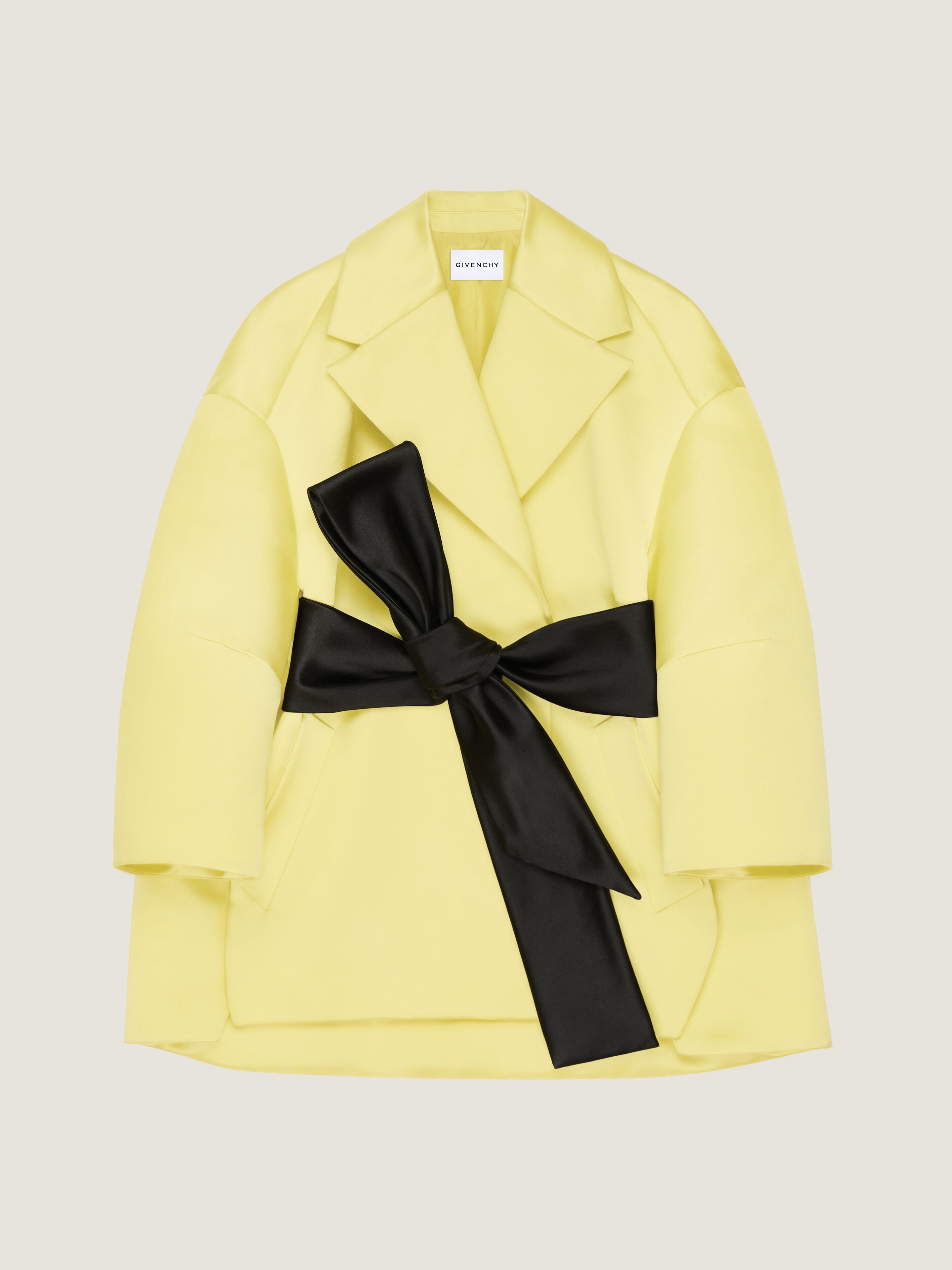 Givenchy Cocoon Coat In Satin With Cape In Yellow